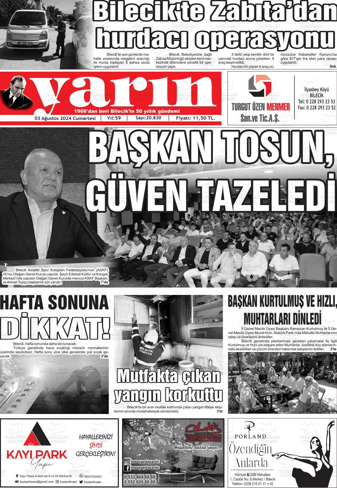 03 Ağustos 2024 Gazete Yarın 11 Gazete Manşeti