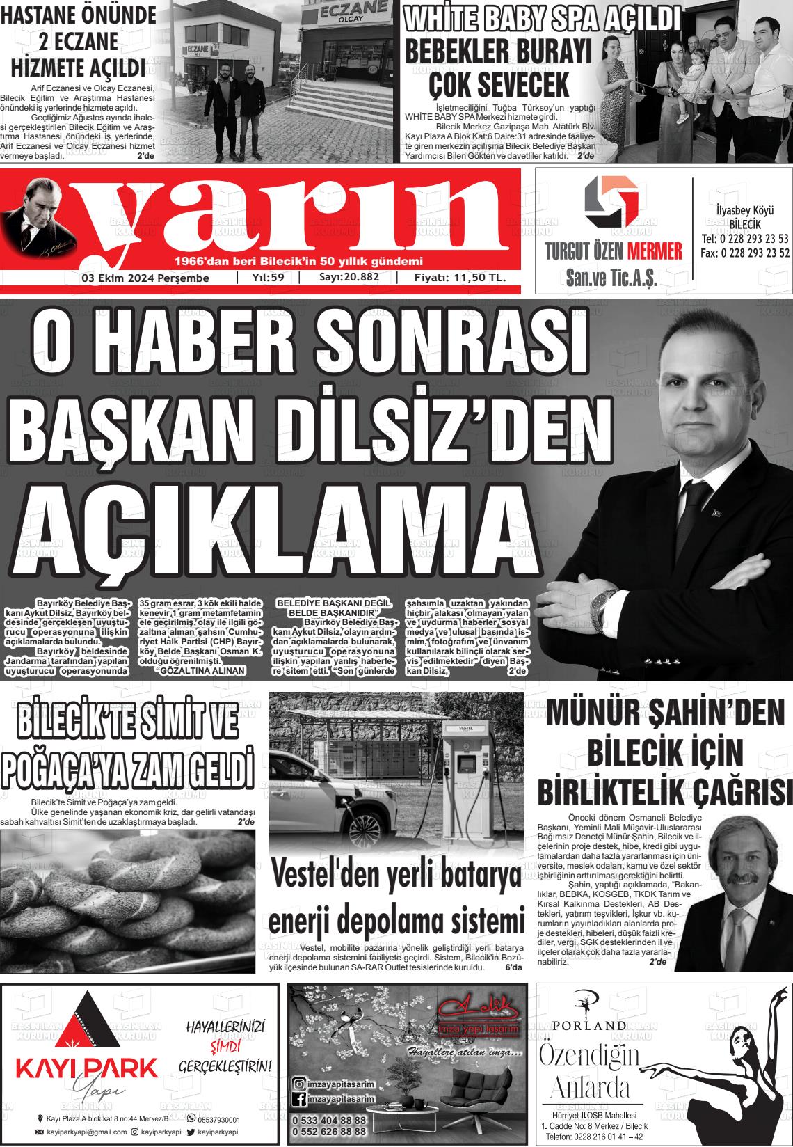 03 Ekim 2024 Gazete Yarın 11 Gazete Manşeti