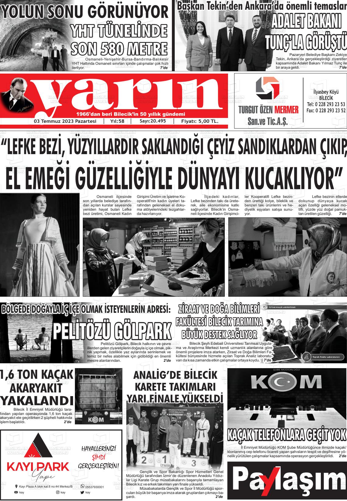 03 Temmuz 2023 Gazete Yarın 11 Gazete Manşeti