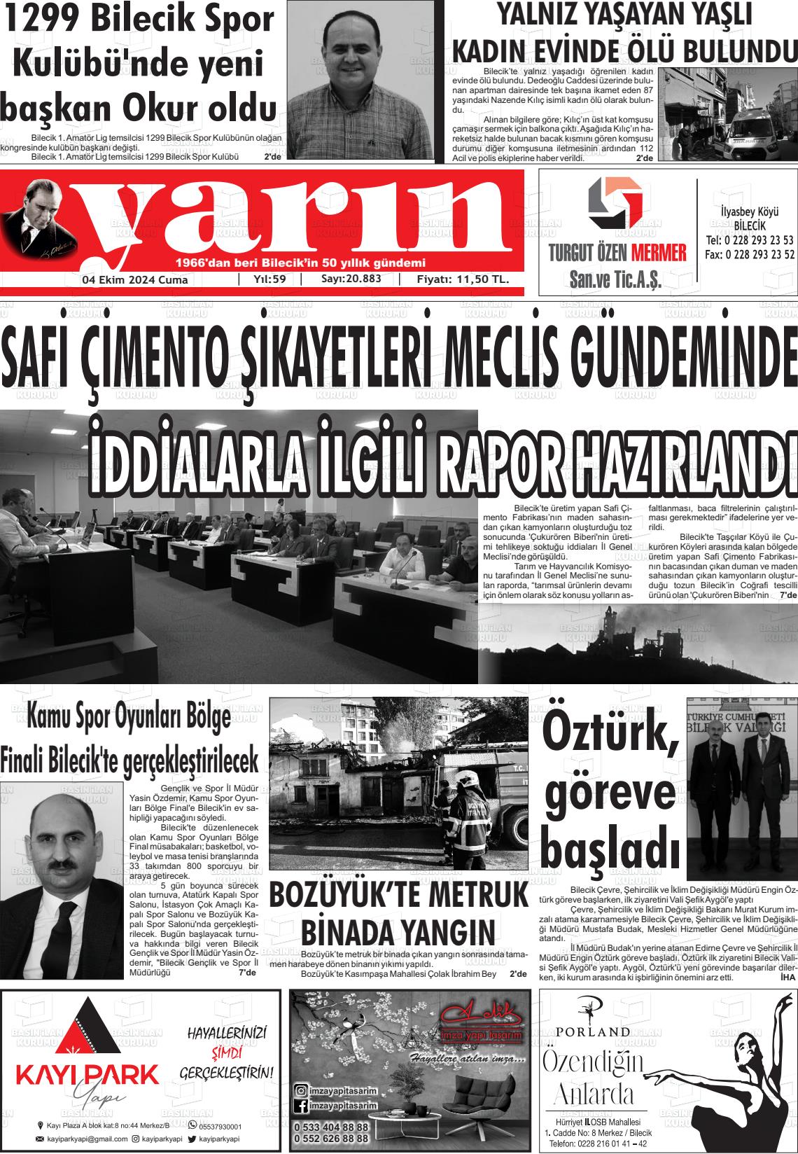 04 Ekim 2024 Gazete Yarın 11 Gazete Manşeti