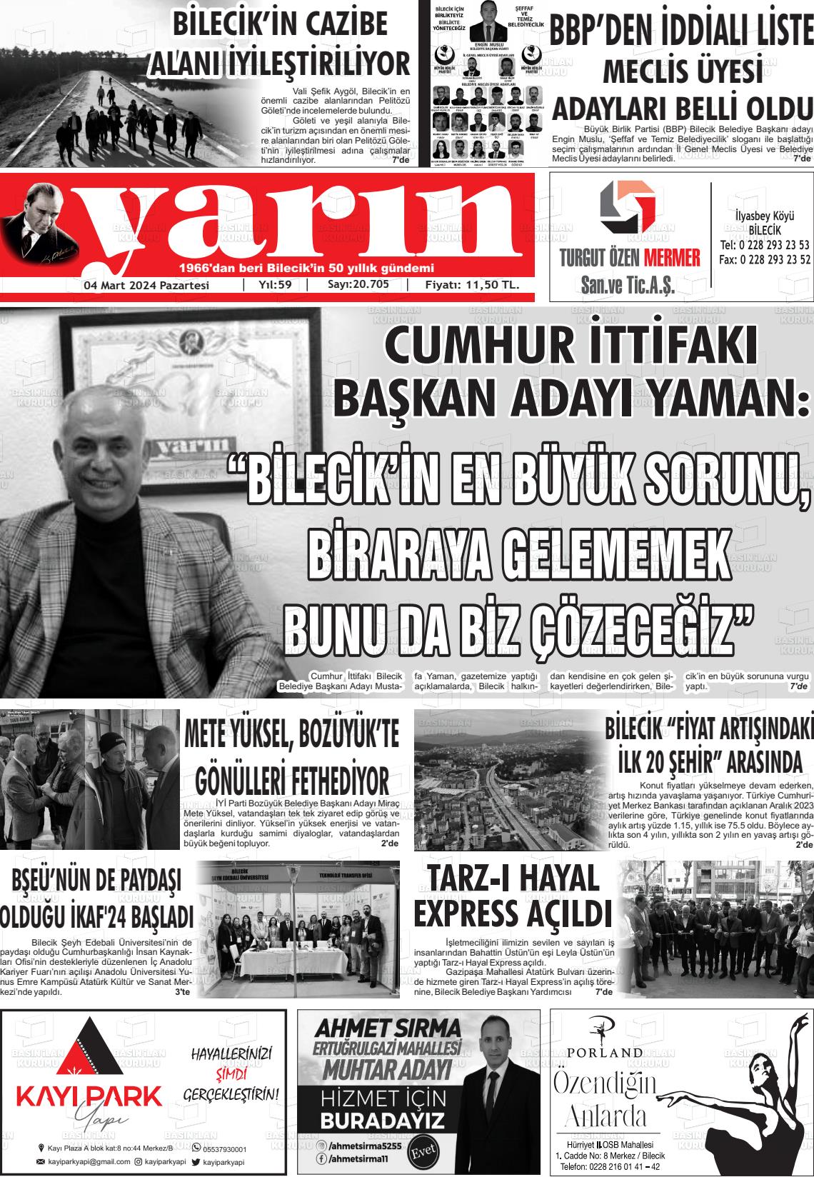 04 Mart 2024 Gazete Yarın 11 Gazete Manşeti