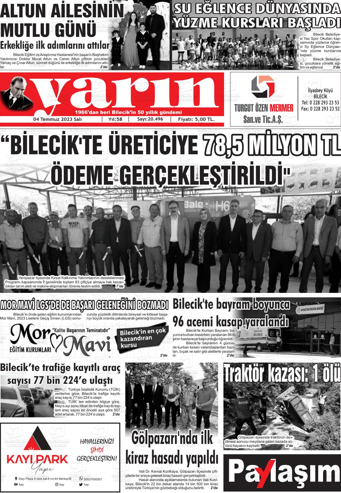 04 Temmuz 2023 Gazete Yarın 11 Gazete Manşeti