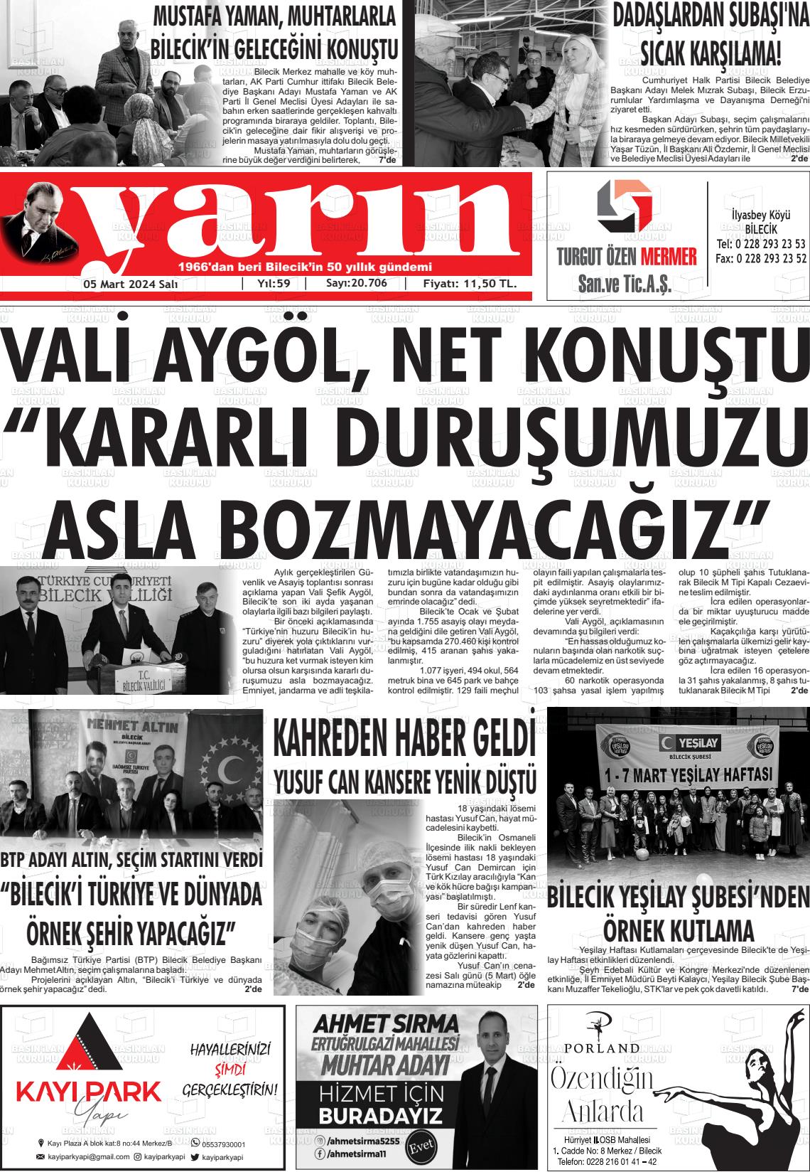 06 Mart 2024 Gazete Yarın 11 Gazete Manşeti