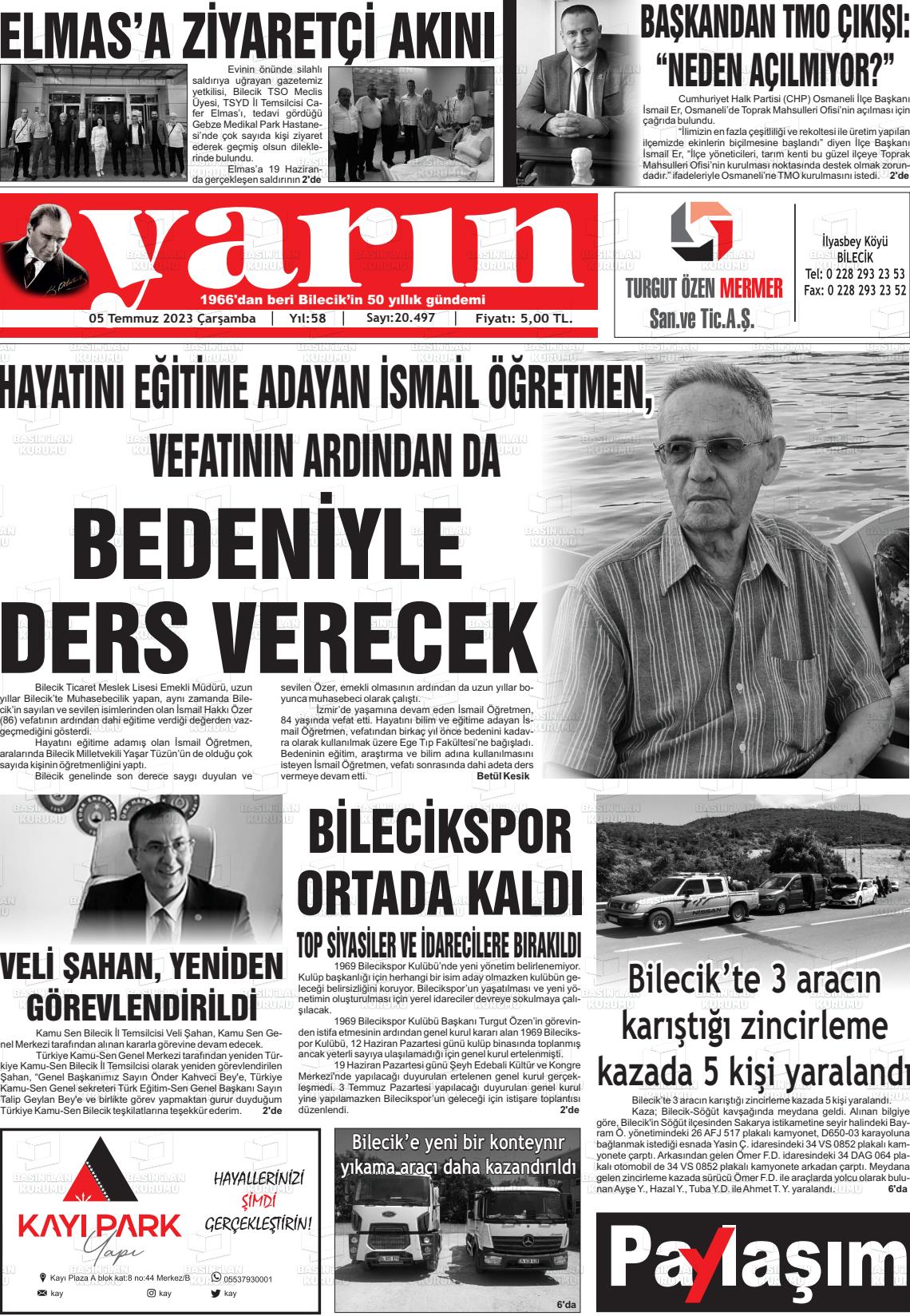 05 Temmuz 2023 Gazete Yarın 11 Gazete Manşeti