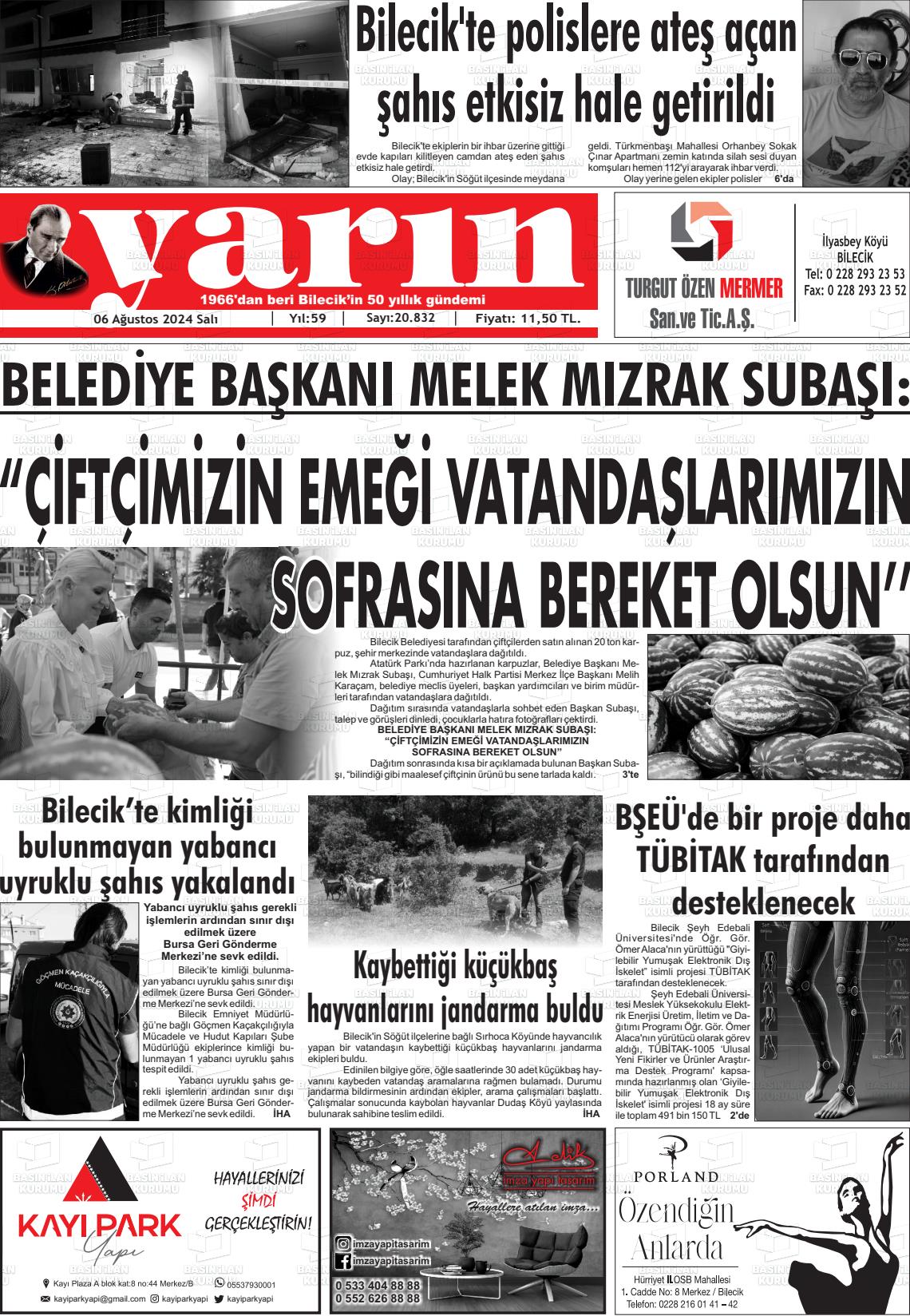 06 Ağustos 2024 Gazete Yarın 11 Gazete Manşeti