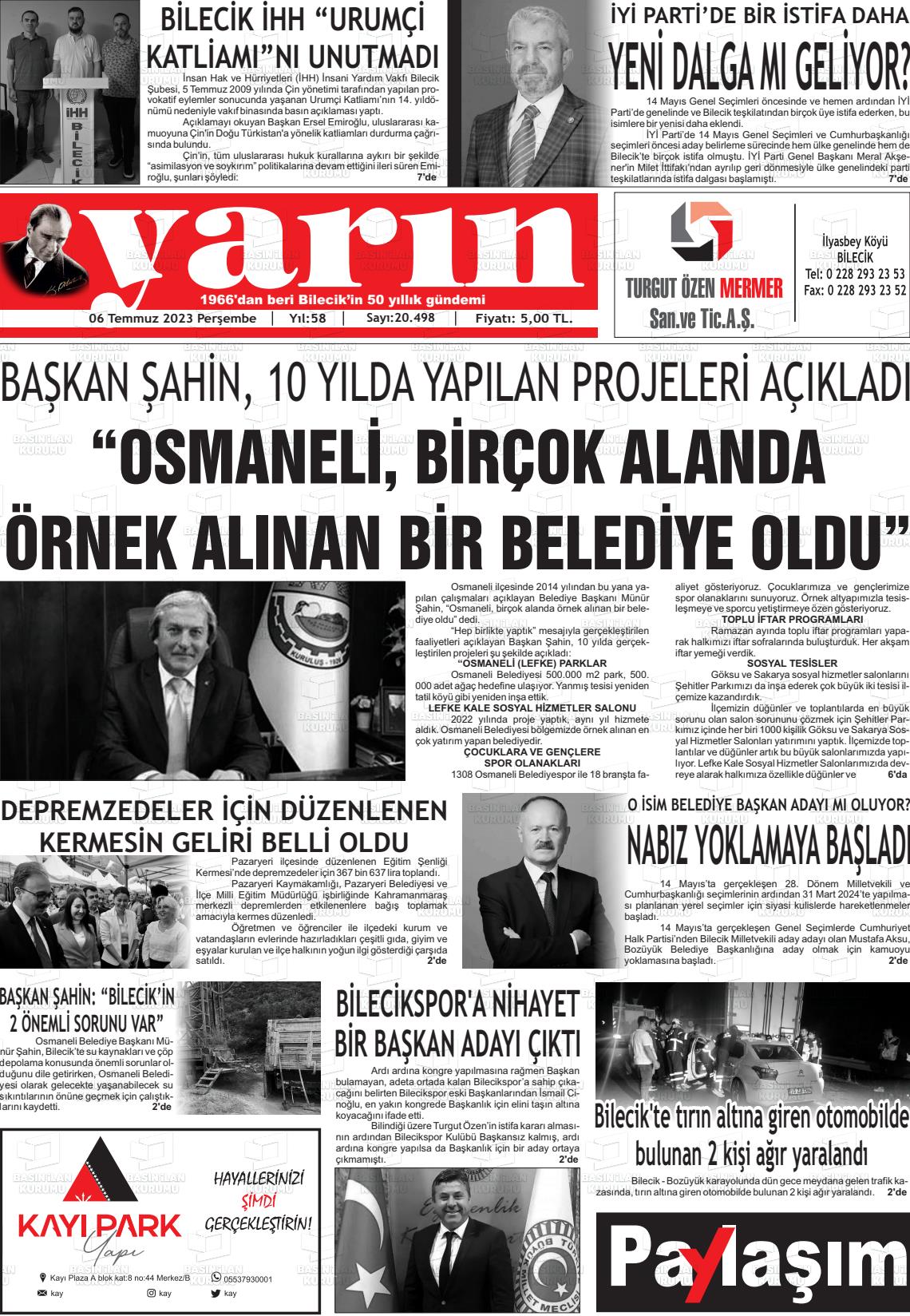 06 Temmuz 2023 Gazete Yarın 11 Gazete Manşeti