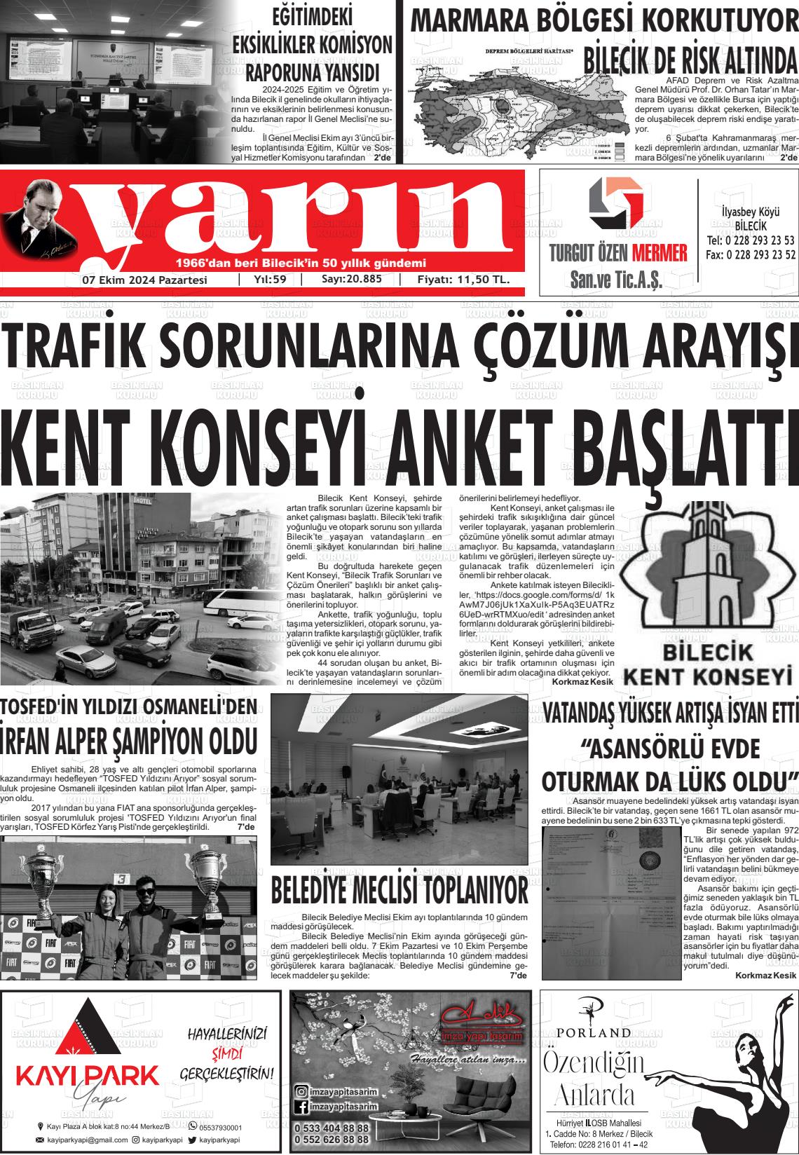 07 Ekim 2024 Gazete Yarın 11 Gazete Manşeti