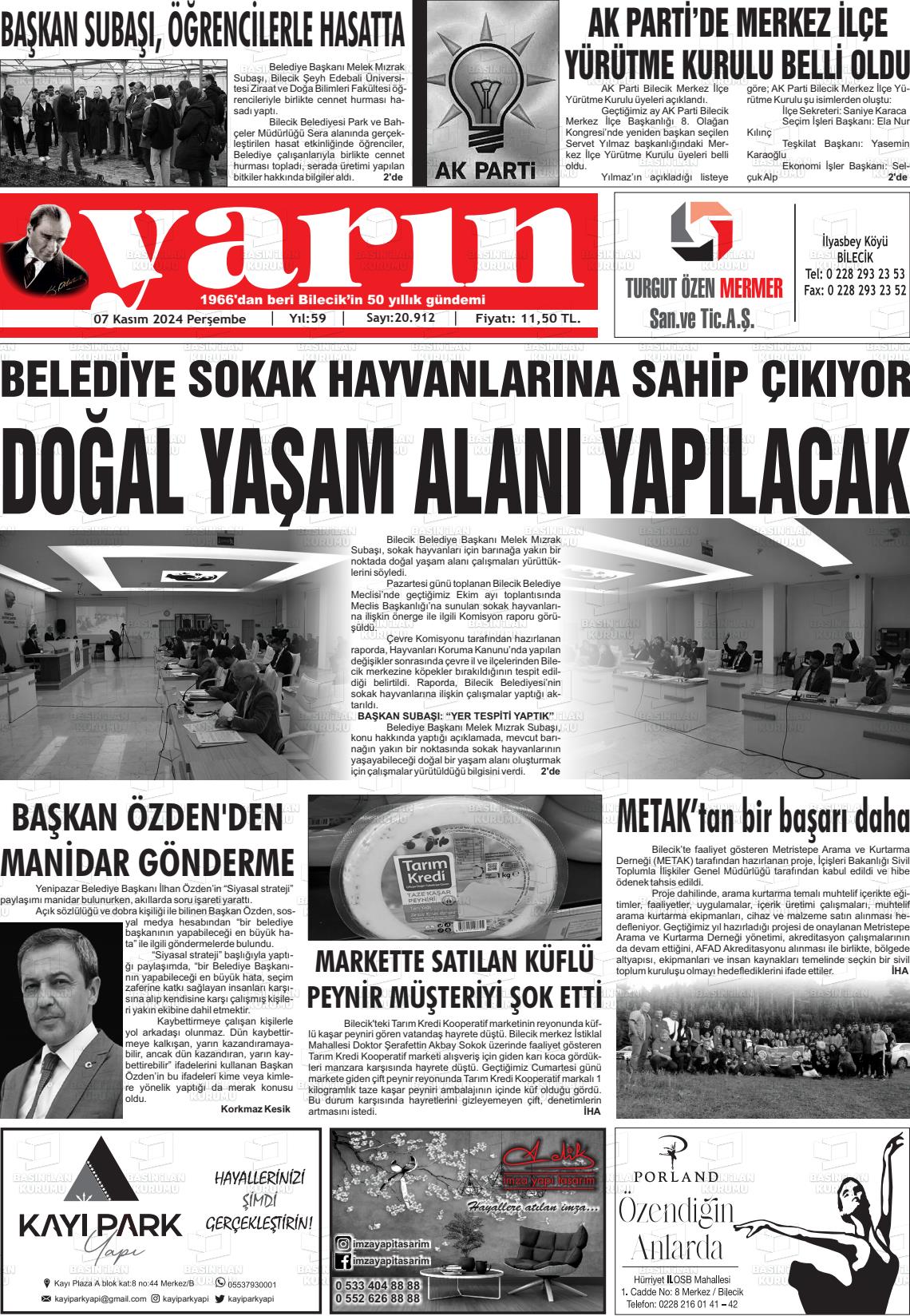 07 Kasım 2024 Gazete Yarın 11 Gazete Manşeti