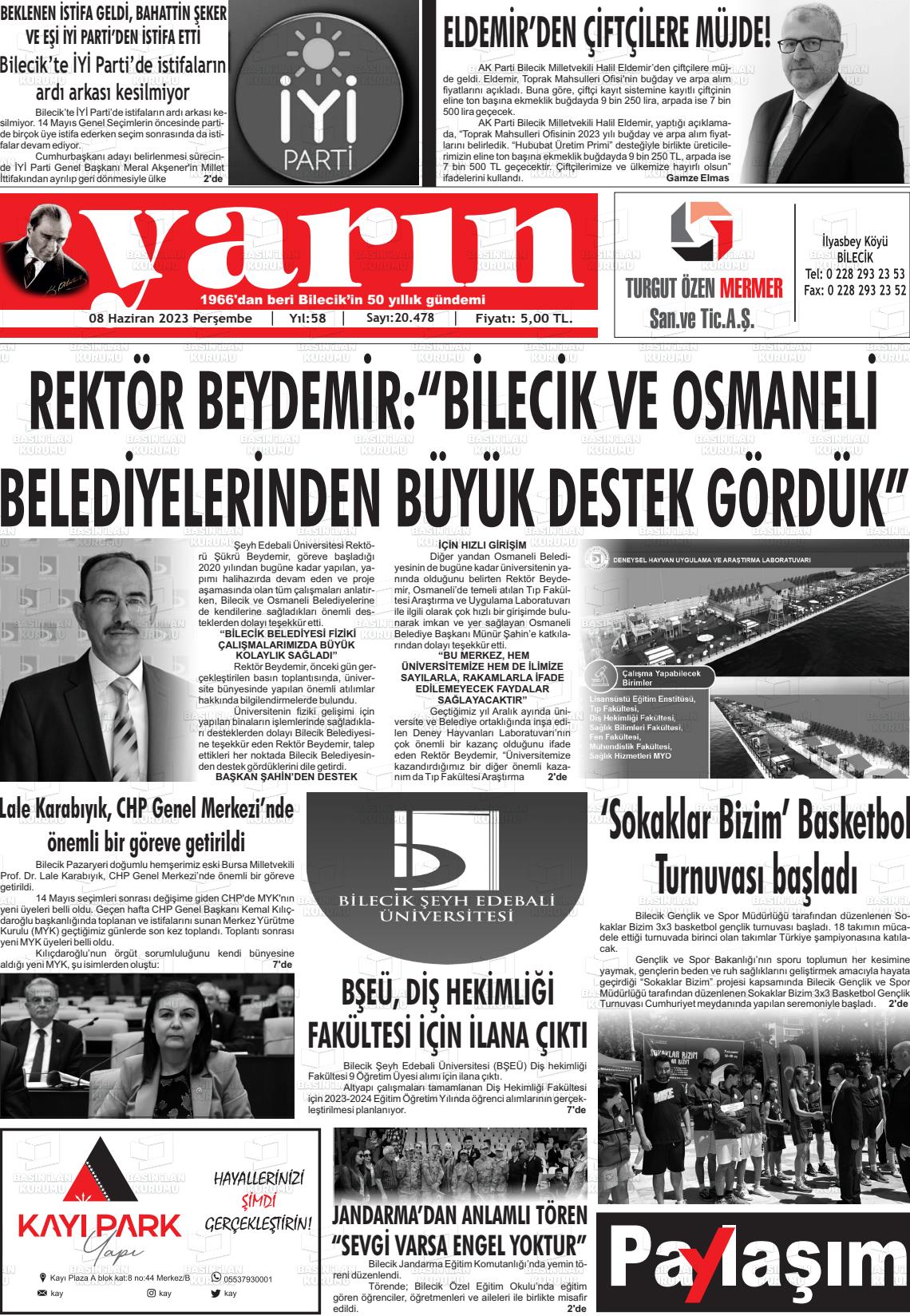 08 Haziran 2023 Gazete Yarın 11 Gazete Manşeti