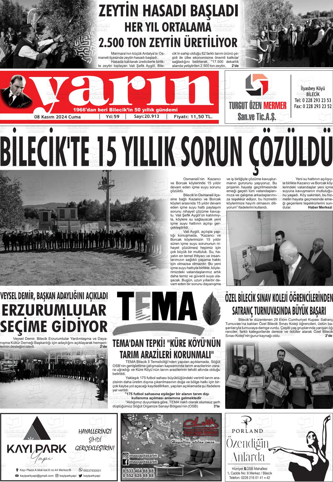 08 Kasım 2024 Gazete Yarın 11 Gazete Manşeti