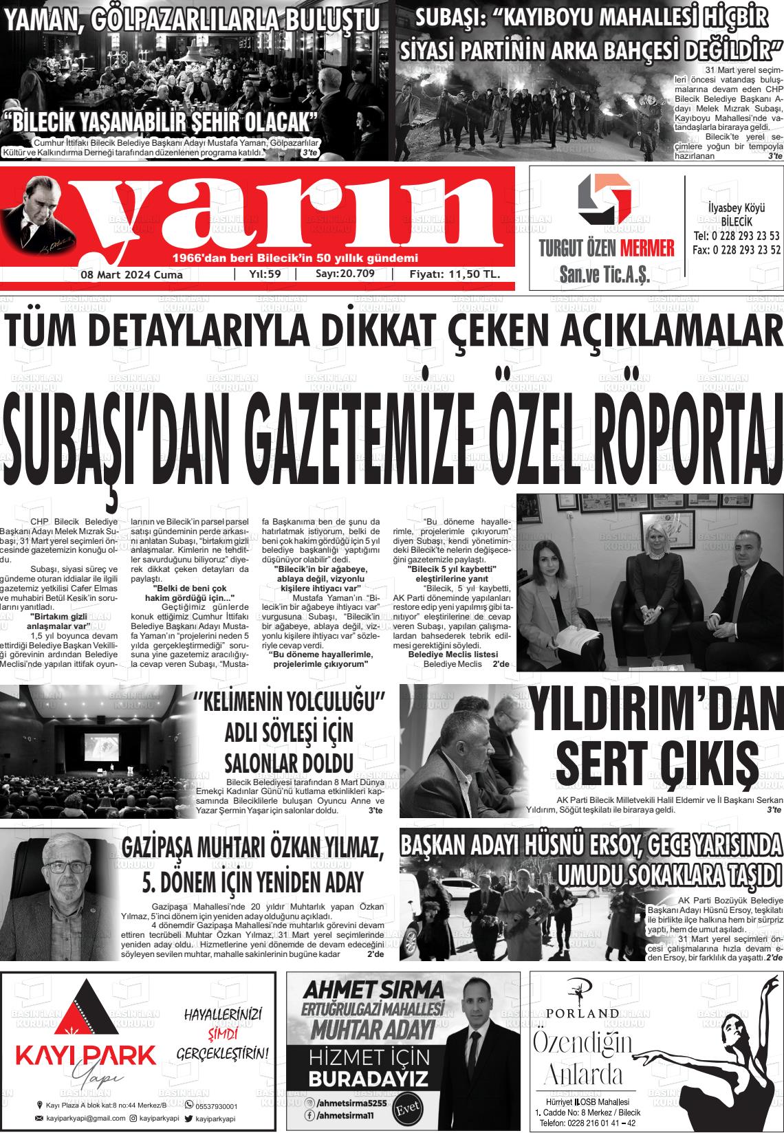 08 Mart 2024 Gazete Yarın 11 Gazete Manşeti