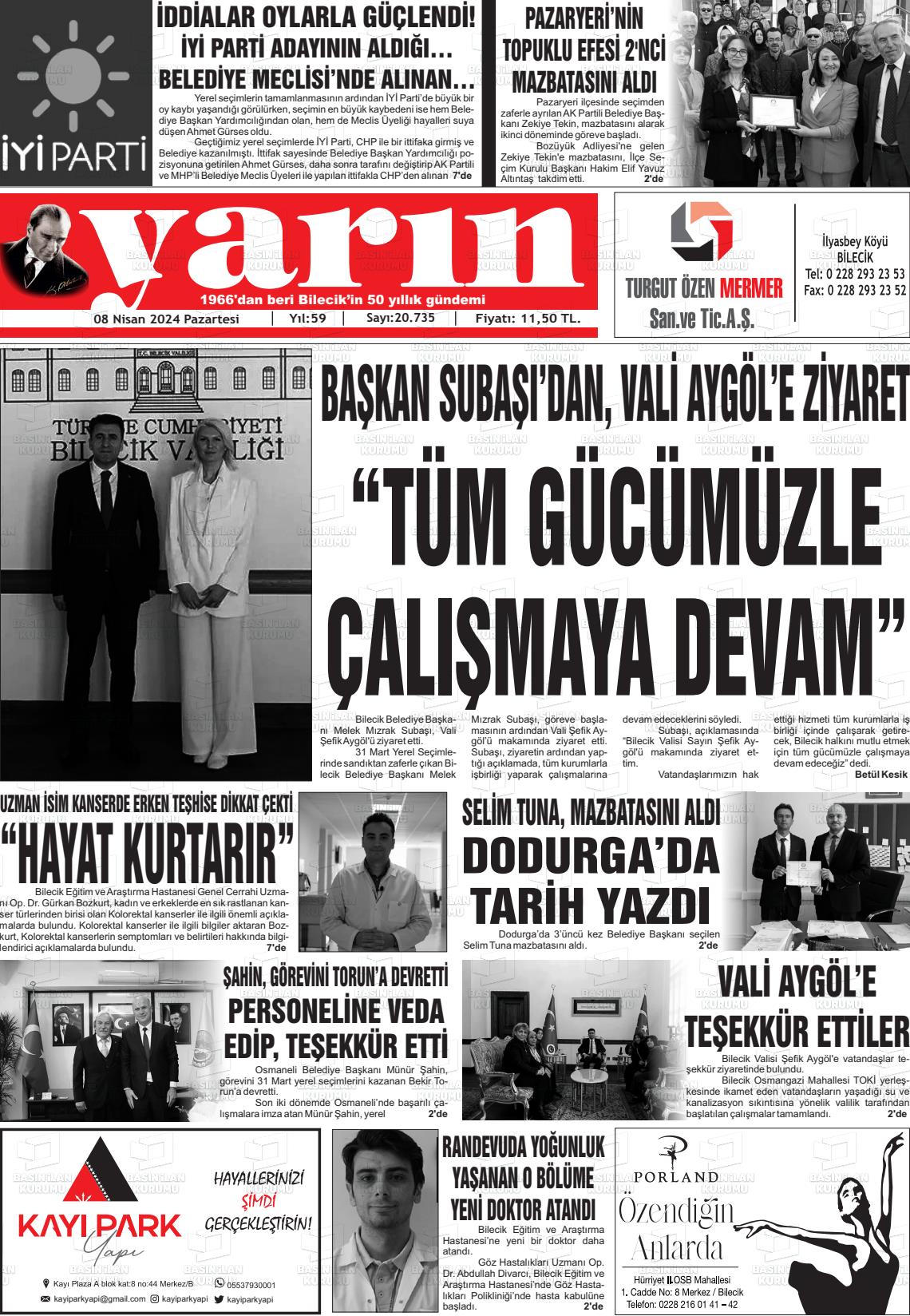 08 Nisan 2024 Gazete Yarın 11 Gazete Manşeti