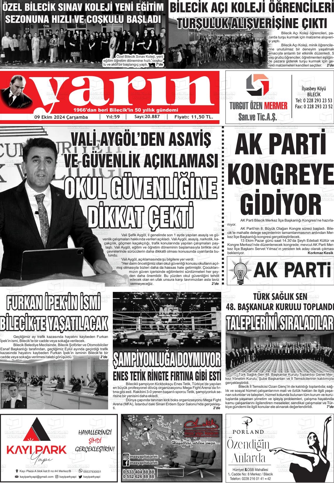 09 Ekim 2024 Gazete Yarın 11 Gazete Manşeti