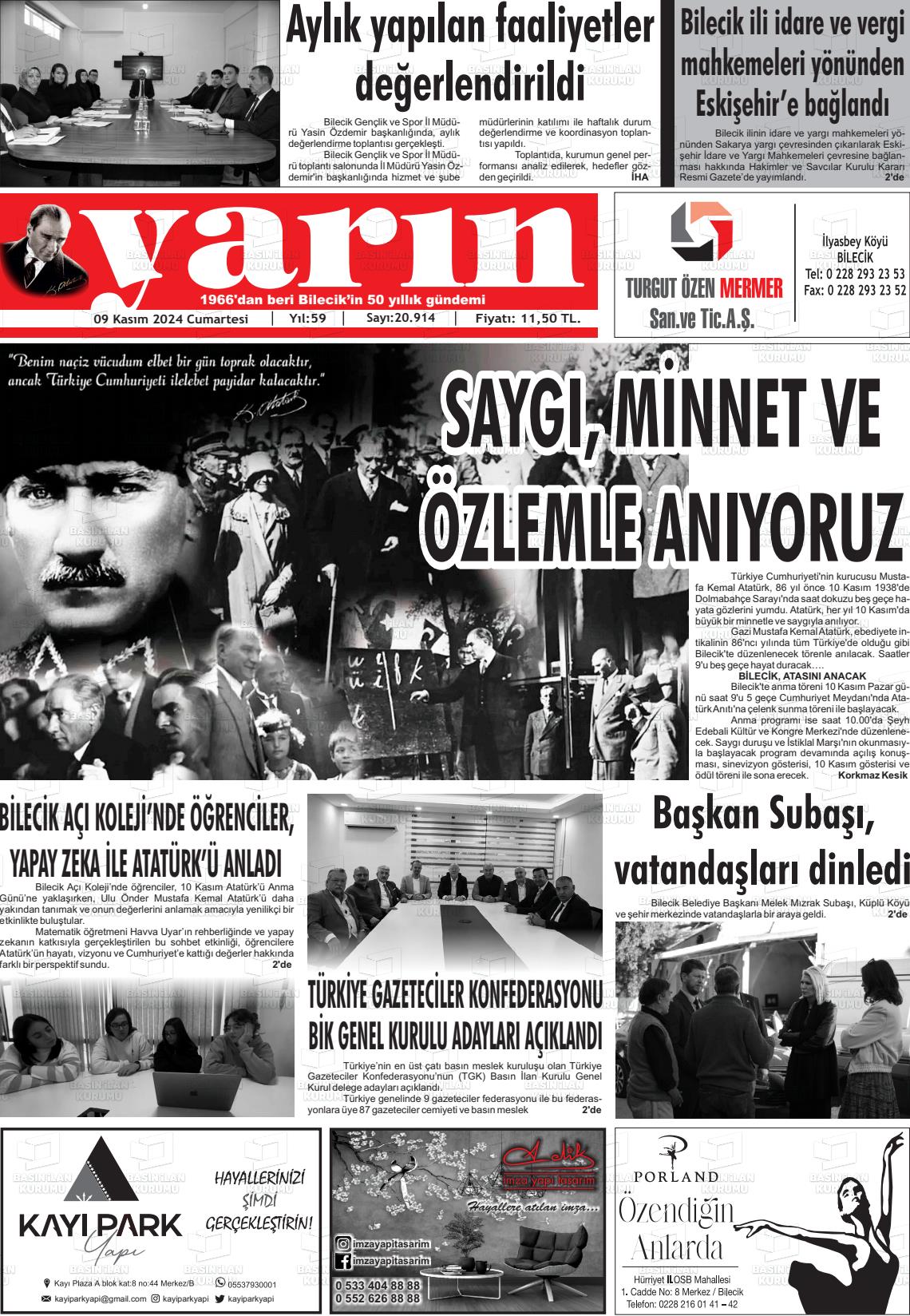 09 Kasım 2024 Gazete Yarın 11 Gazete Manşeti