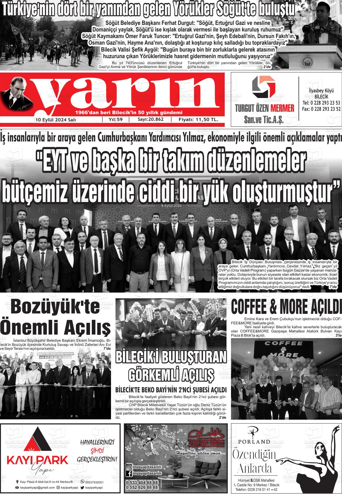 10 Eylül 2024 Gazete Yarın 11 Gazete Manşeti