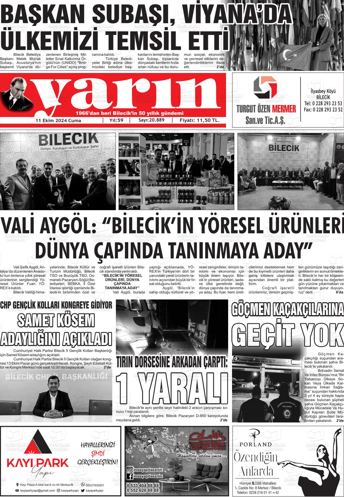 11 Ekim 2024 Gazete Yarın 11 Gazete Manşeti