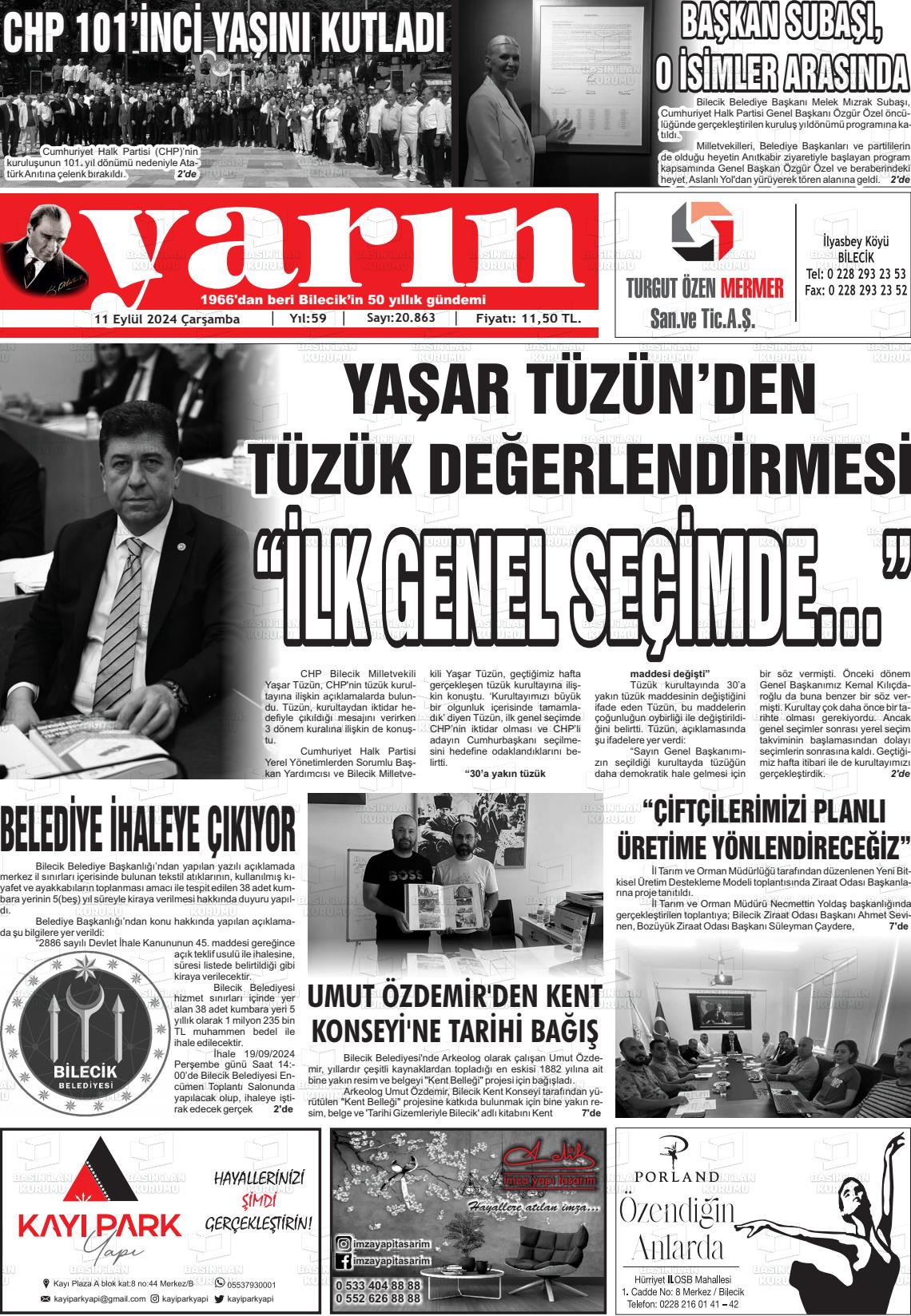 11 Eylül 2024 Gazete Yarın 11 Gazete Manşeti