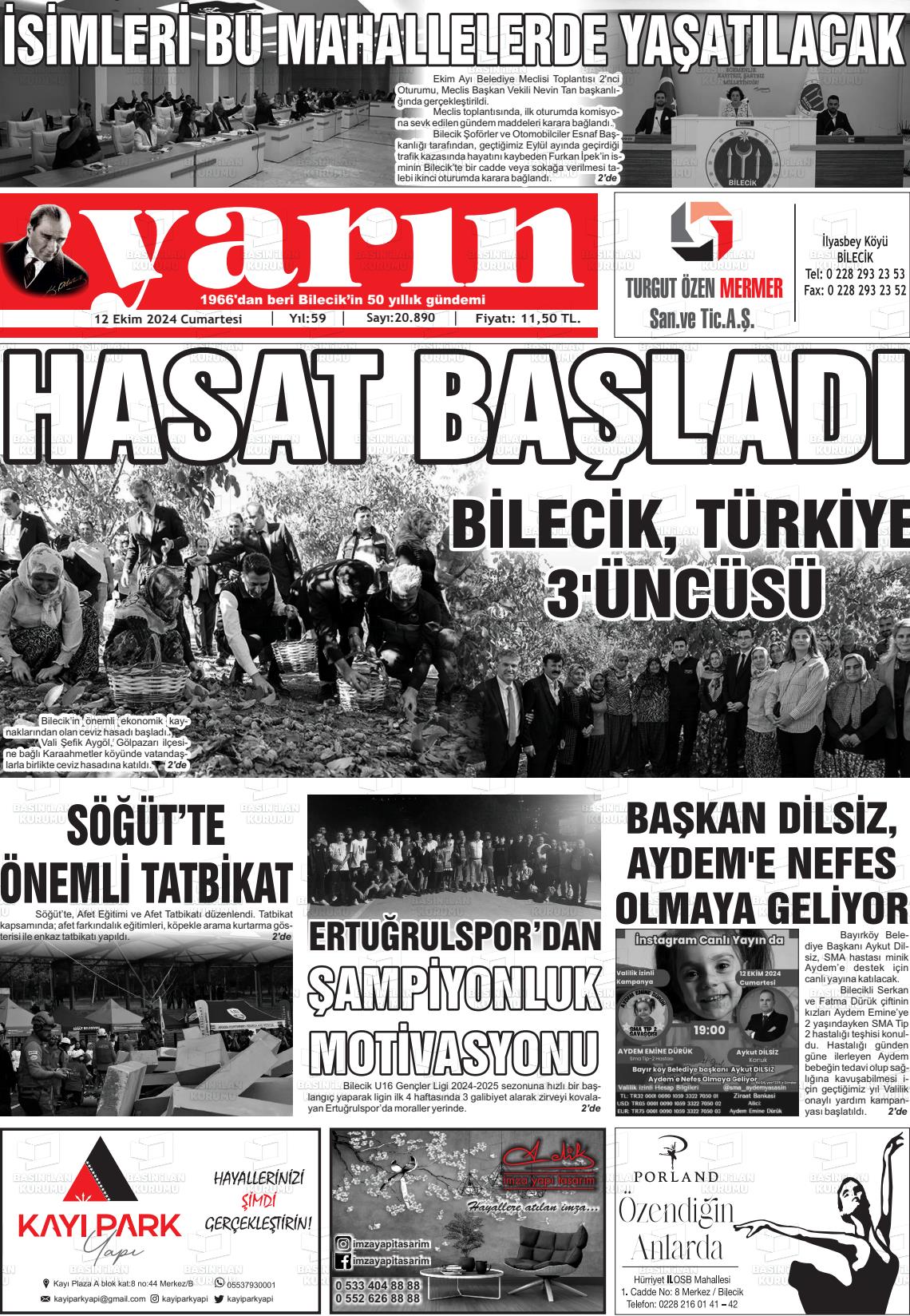 12 Ekim 2024 Gazete Yarın 11 Gazete Manşeti