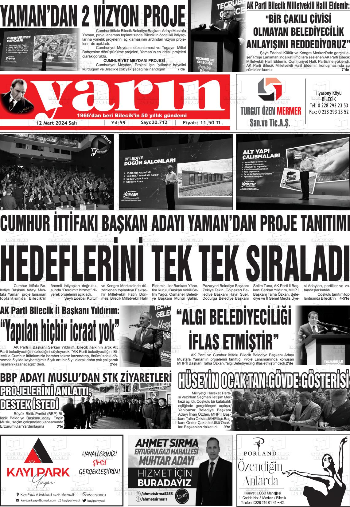 12 Mart 2024 Gazete Yarın 11 Gazete Manşeti