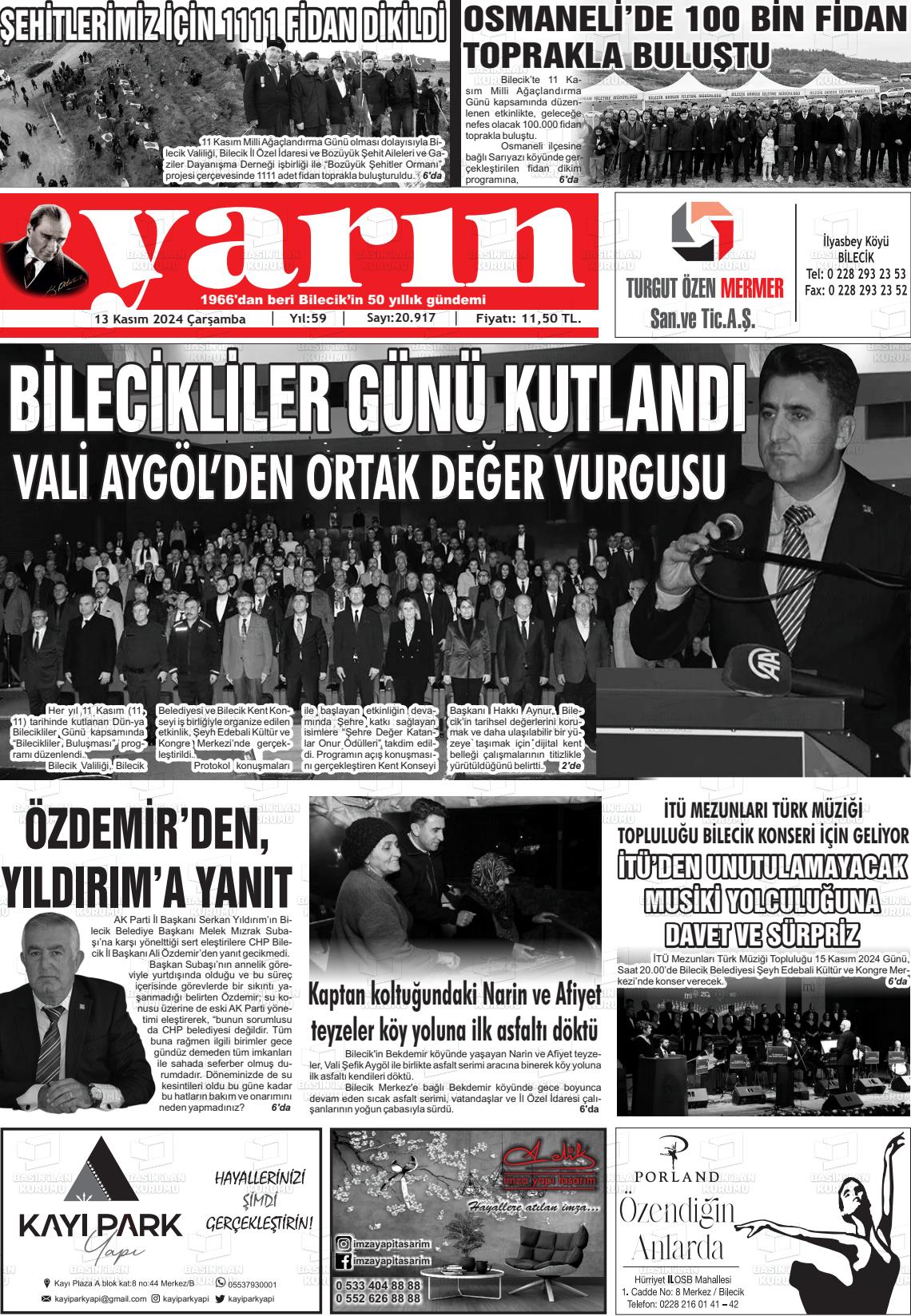 13 Kasım 2024 Gazete Yarın 11 Gazete Manşeti