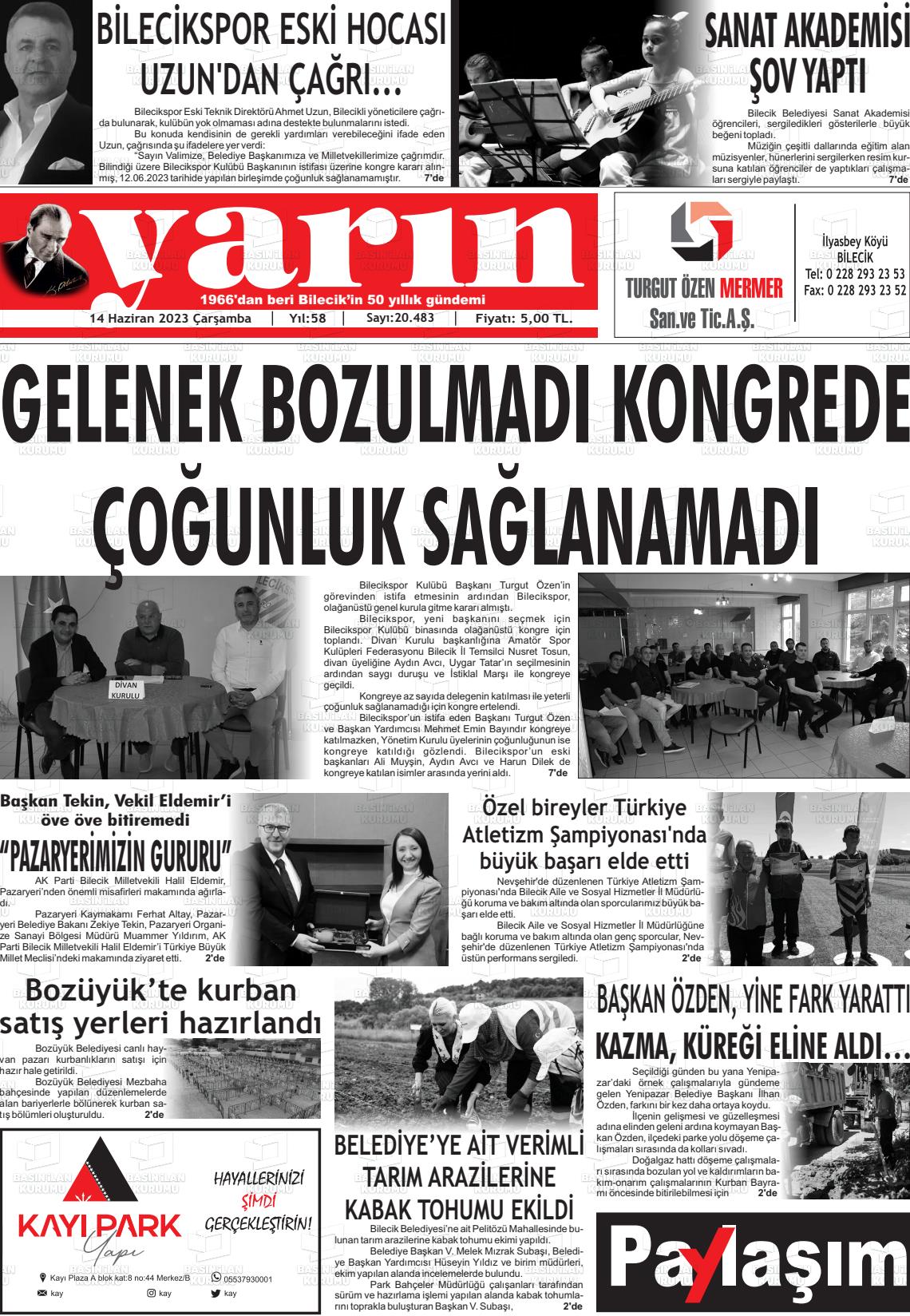 14 Haziran 2023 Gazete Yarın 11 Gazete Manşeti