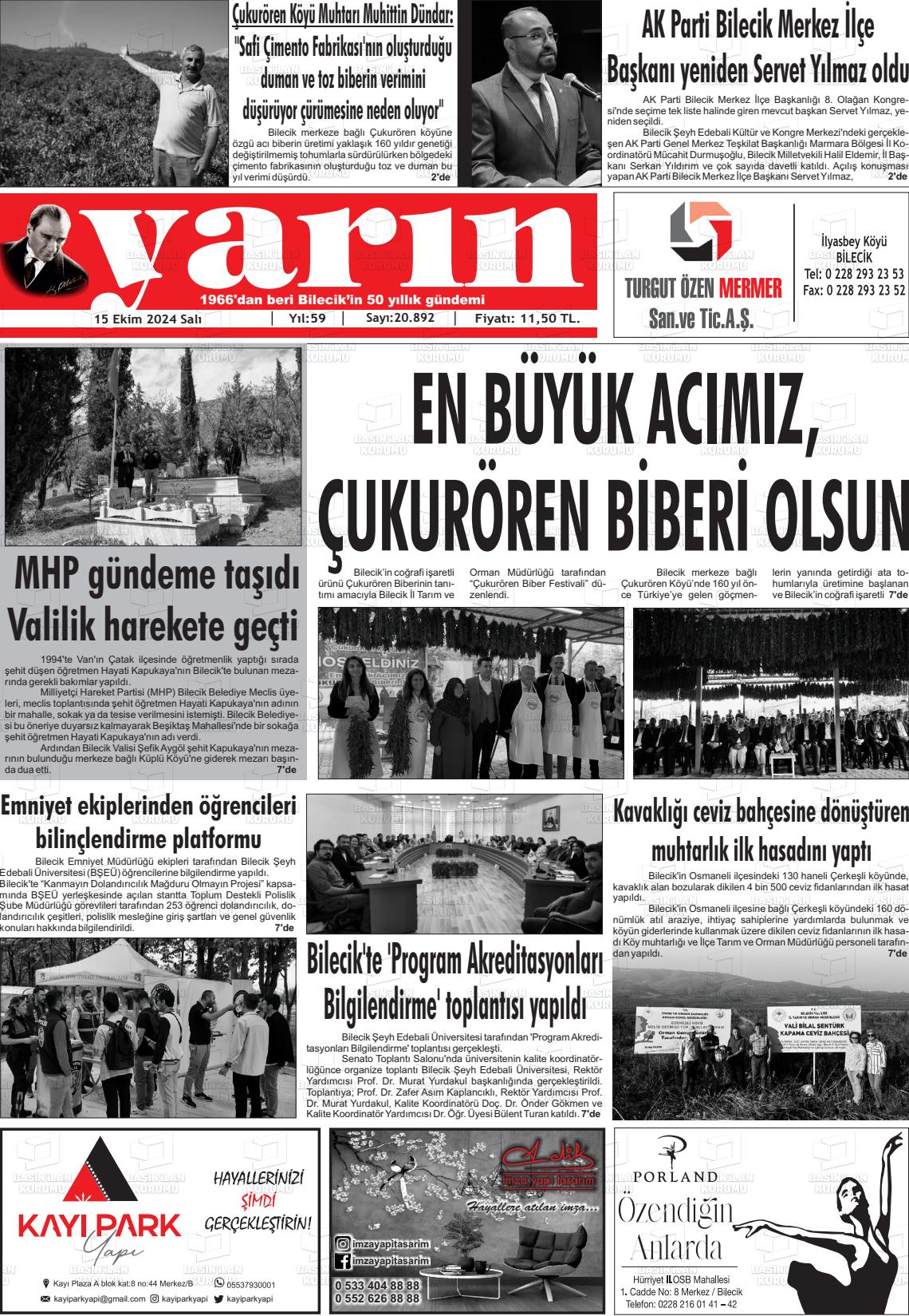 15 Ekim 2024 Gazete Yarın 11 Gazete Manşeti