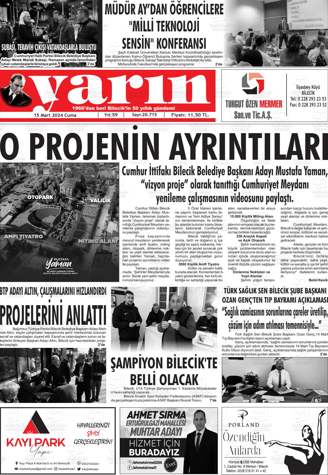 15 Mart 2024 Gazete Yarın 11 Gazete Manşeti