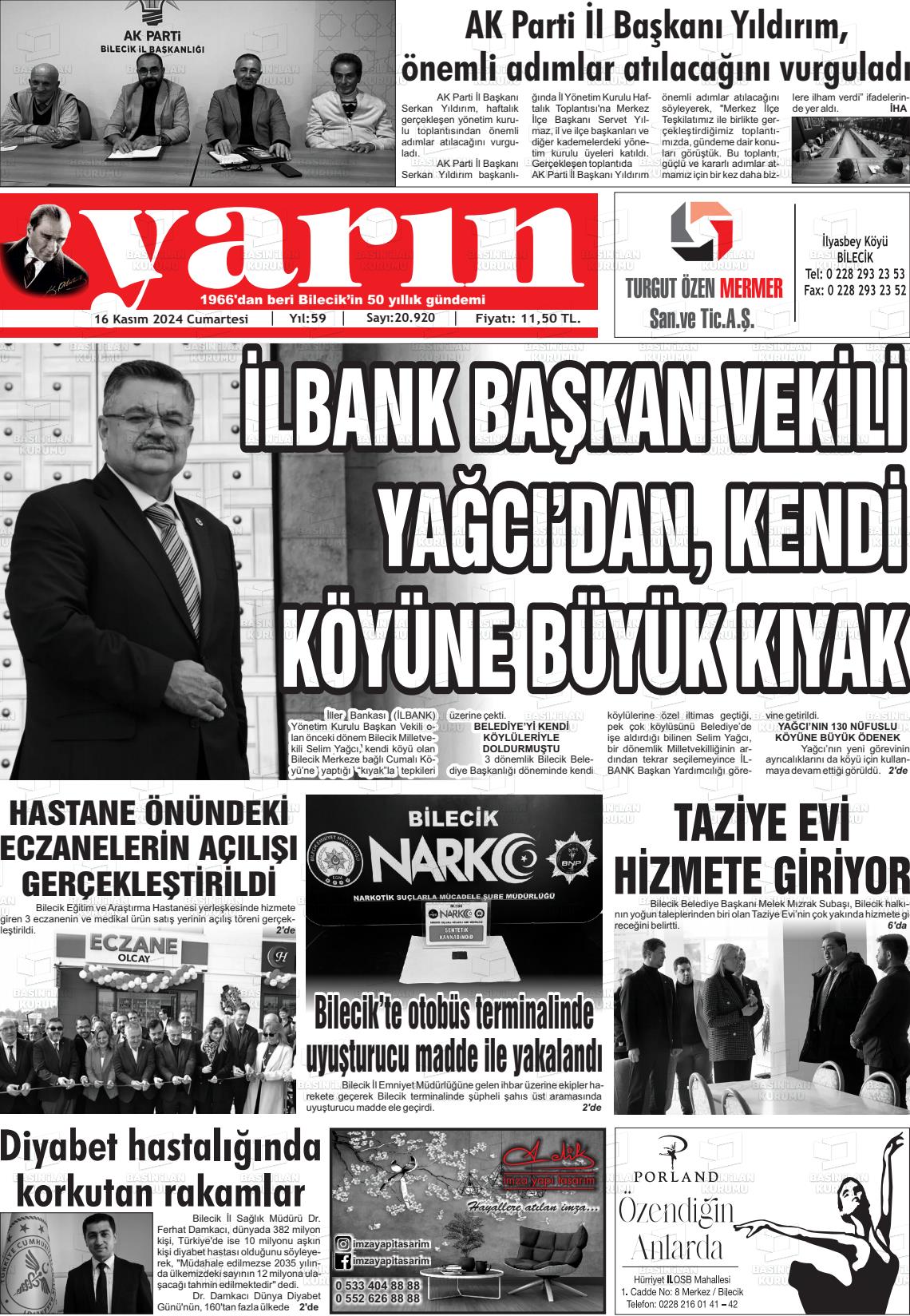 16 Kasım 2024 Gazete Yarın 11 Gazete Manşeti