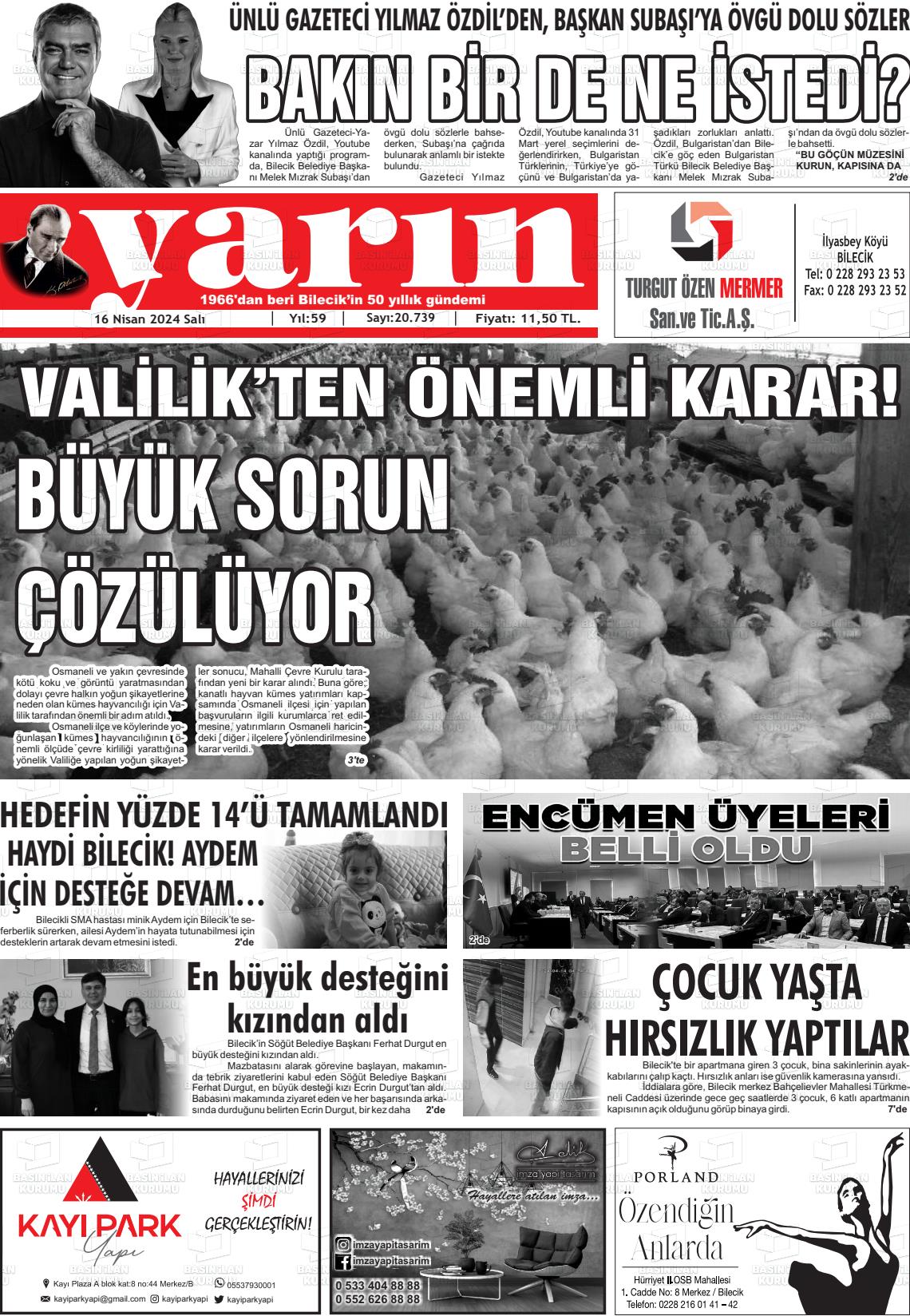 16 Nisan 2024 Gazete Yarın 11 Gazete Manşeti