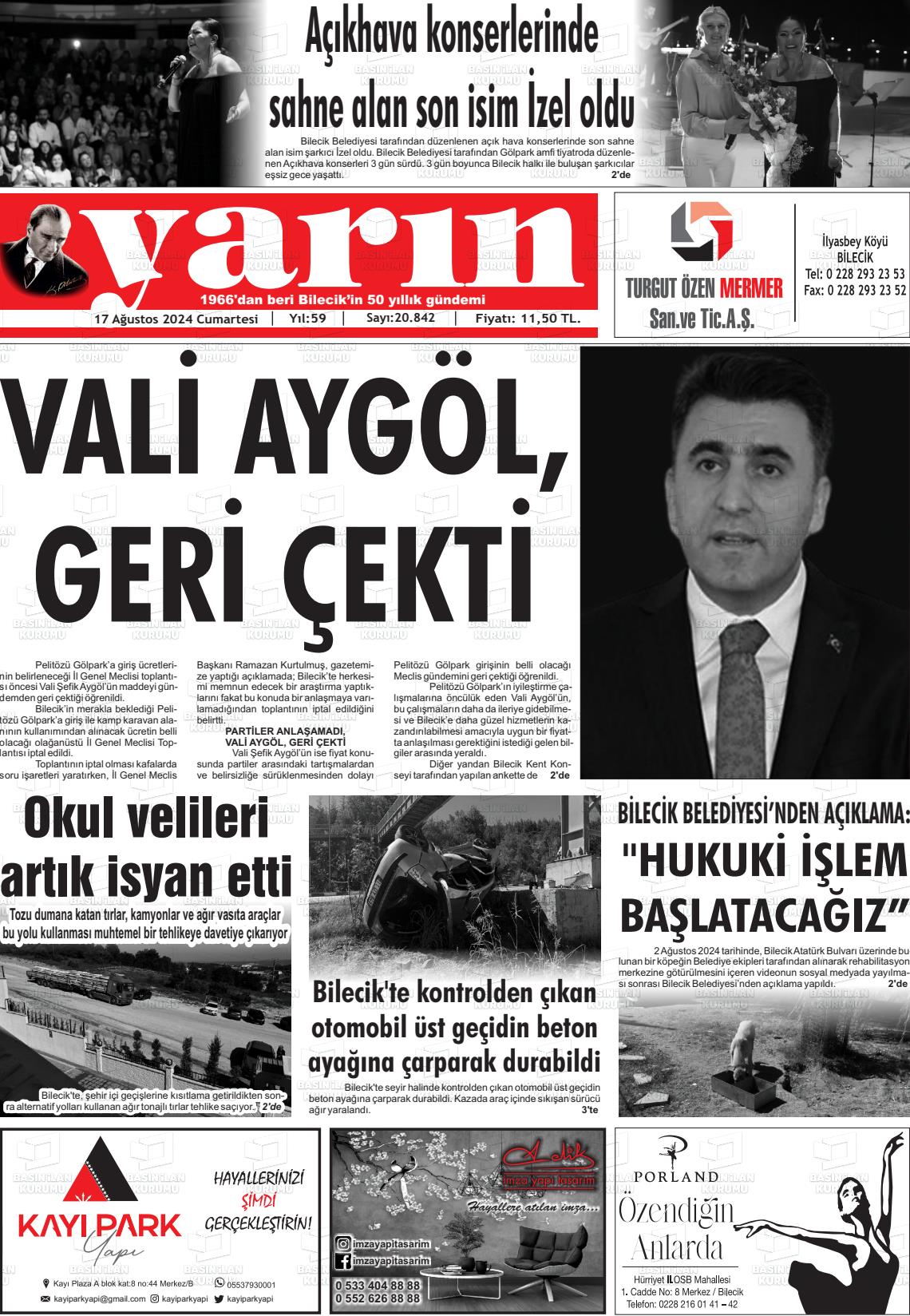 17 Ağustos 2024 Gazete Yarın 11 Gazete Manşeti