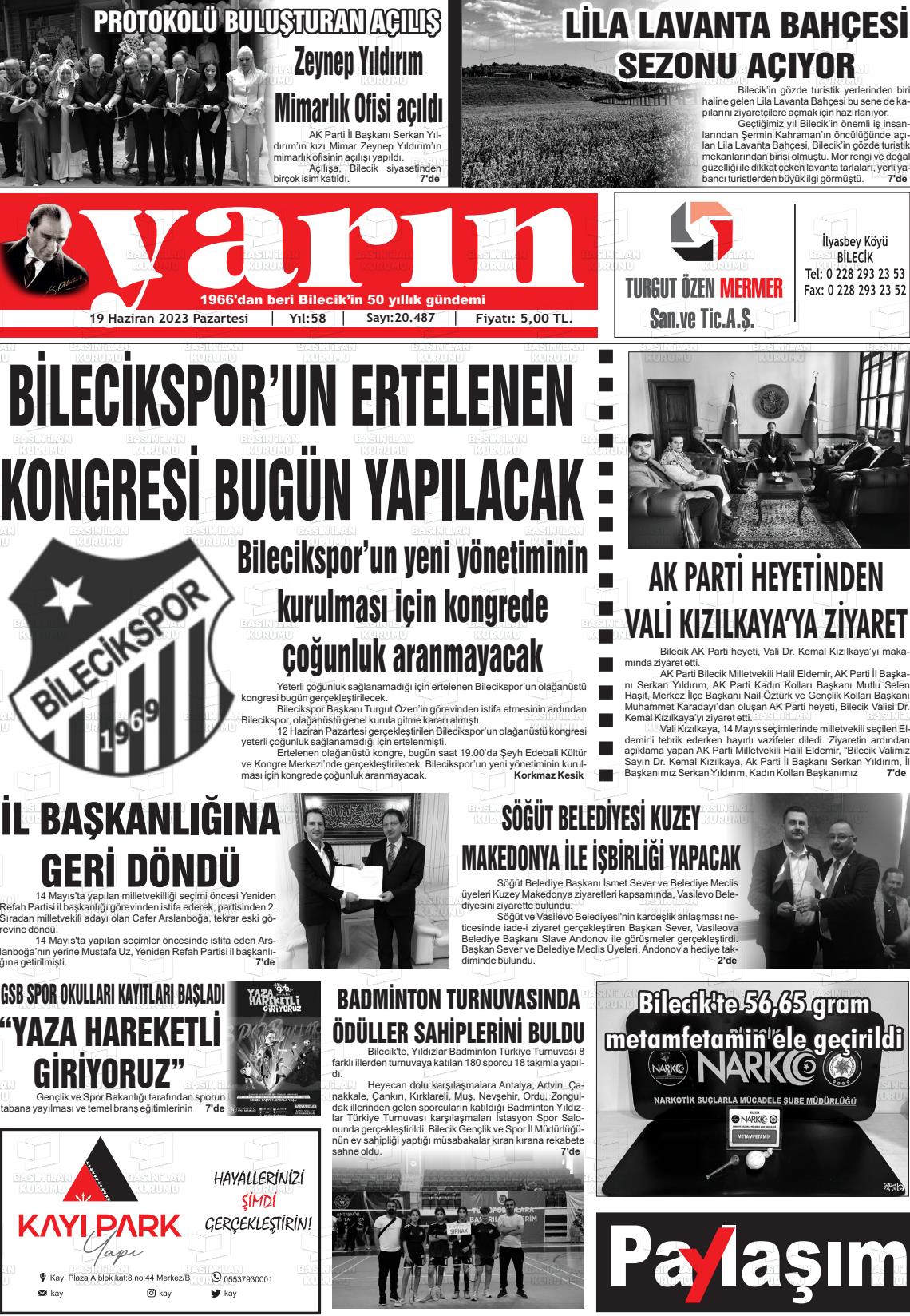 19 Haziran 2023 Gazete Yarın 11 Gazete Manşeti