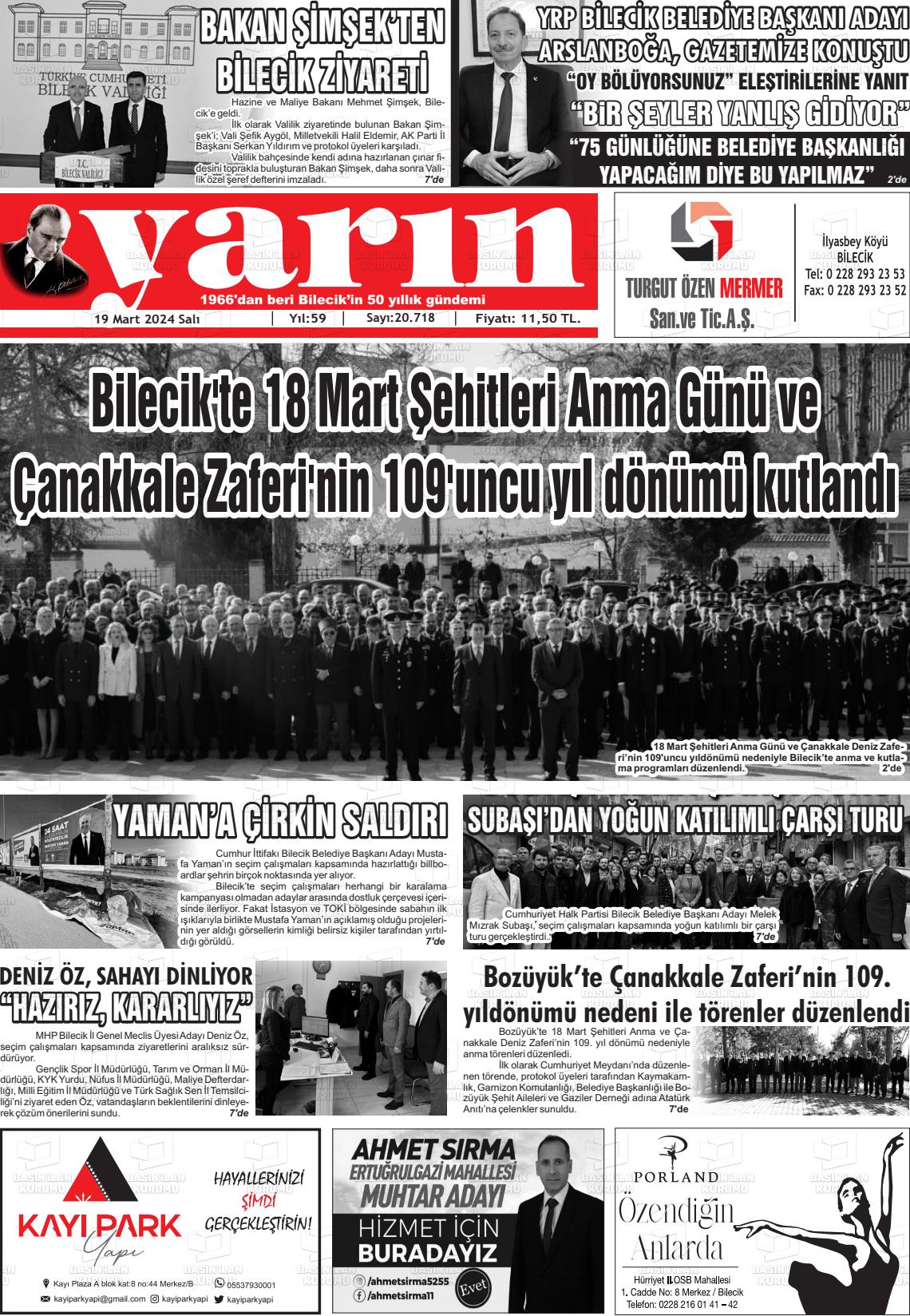 19 Mart 2024 Gazete Yarın 11 Gazete Manşeti