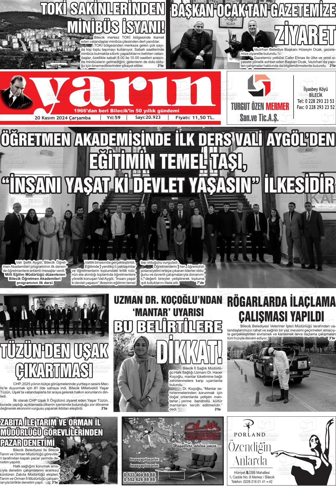 20 Kasım 2024 Gazete Yarın 11 Gazete Manşeti