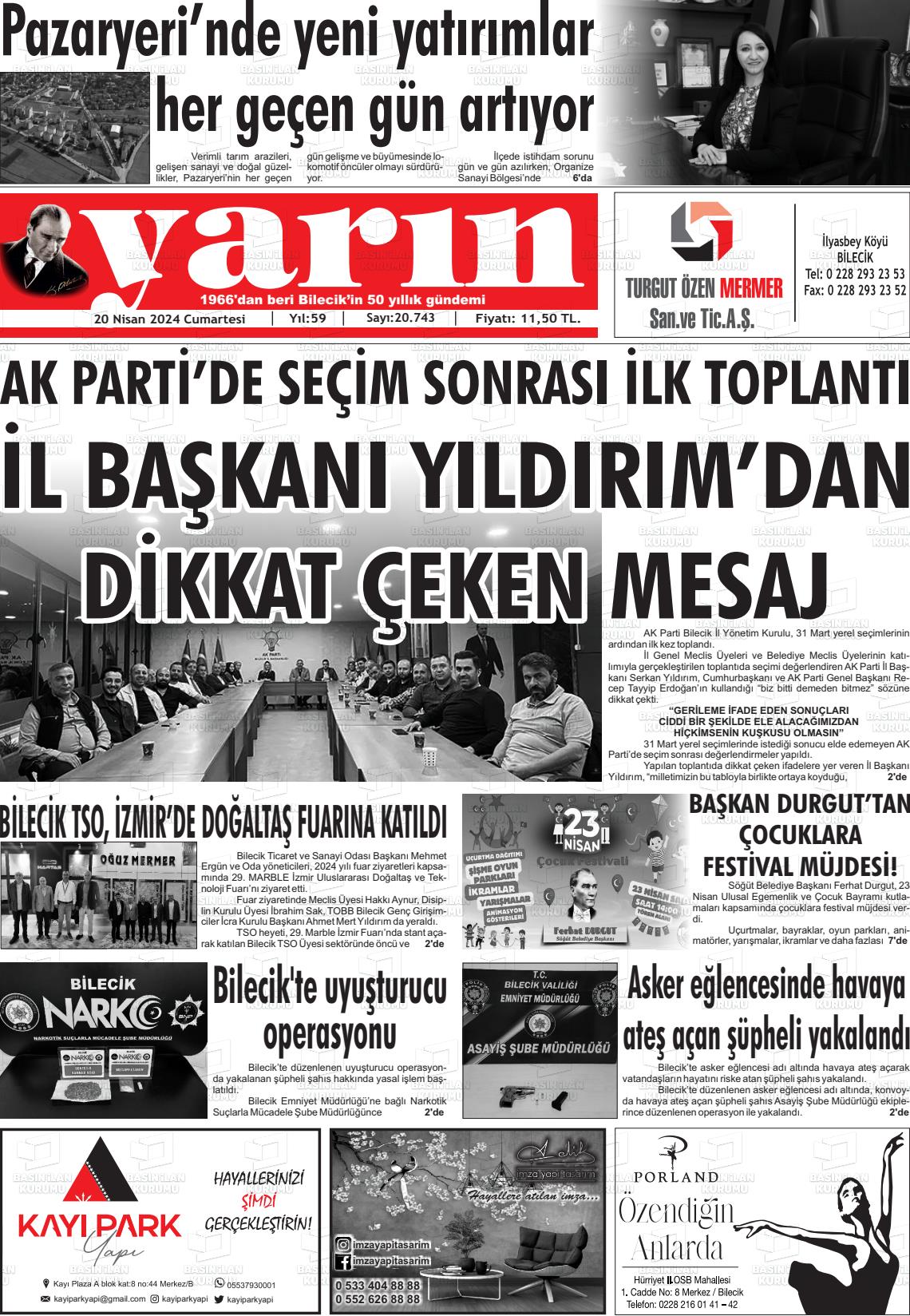 20 Nisan 2024 Gazete Yarın 11 Gazete Manşeti