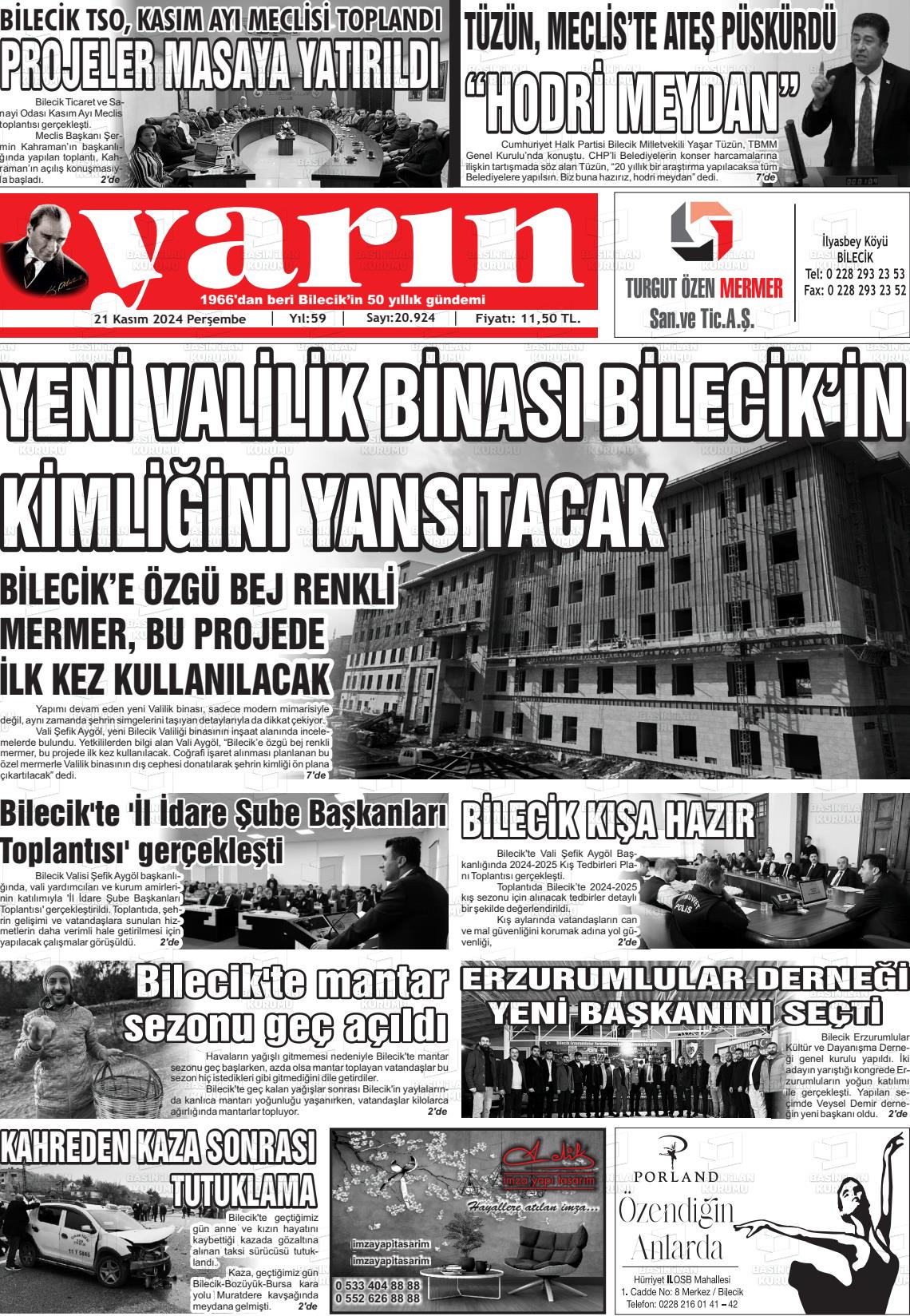 21 Kasım 2024 Gazete Yarın 11 Gazete Manşeti