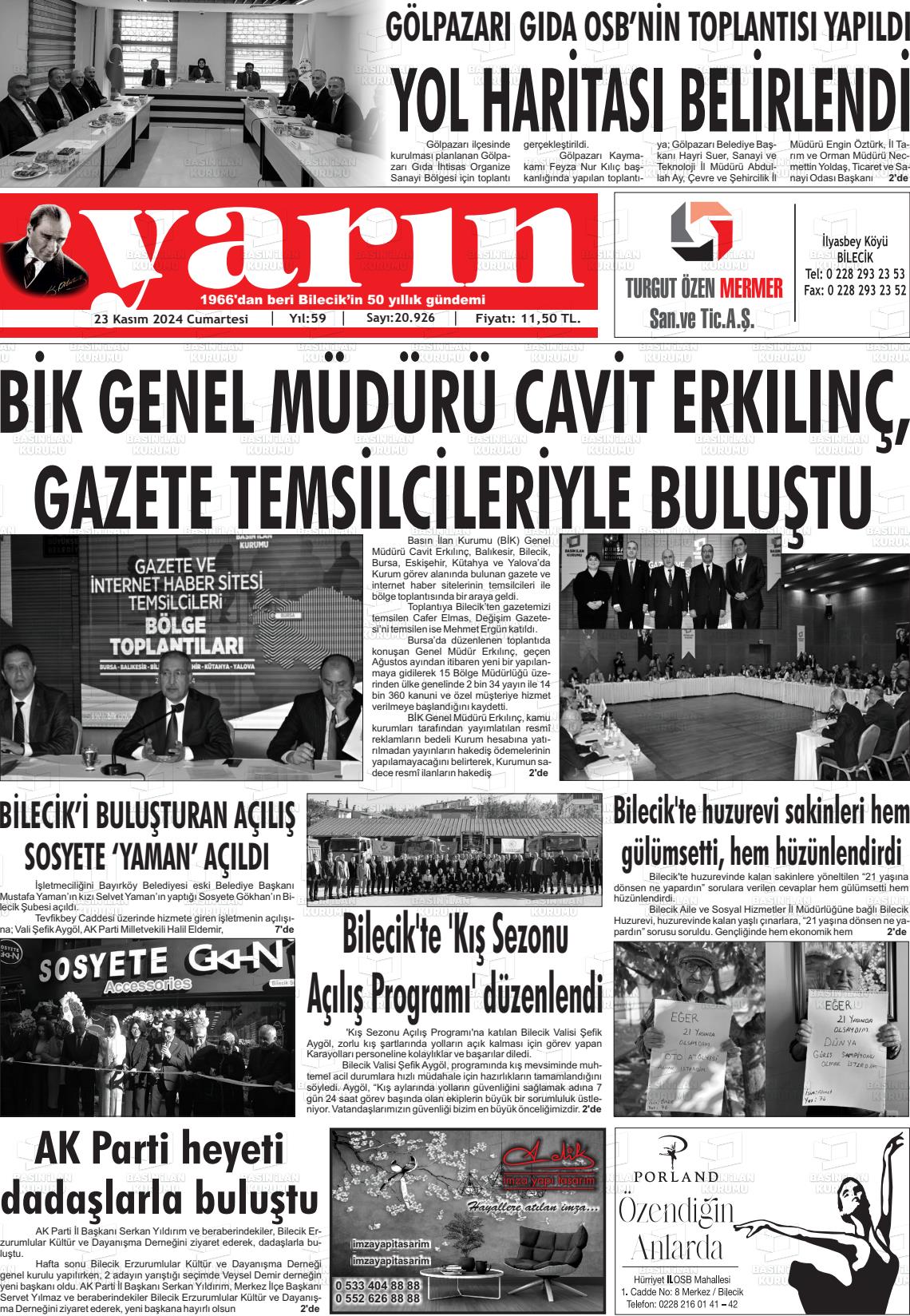 23 Kasım 2024 Gazete Yarın 11 Gazete Manşeti