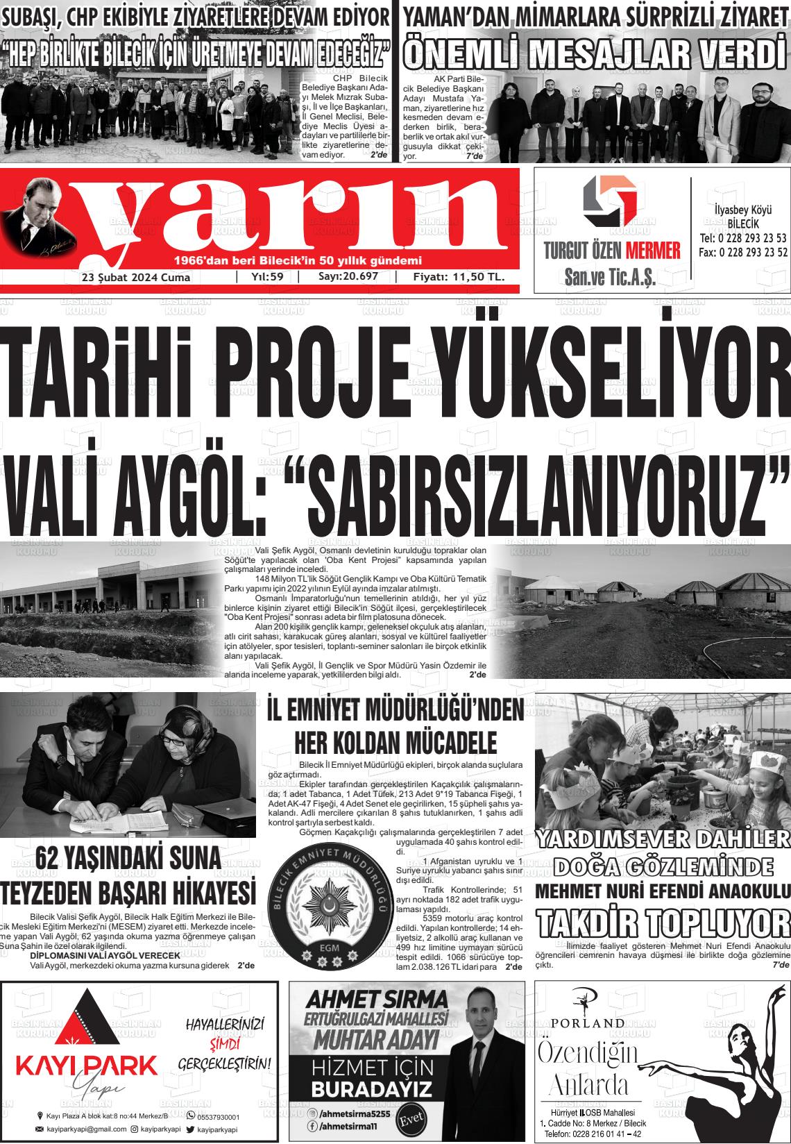 23 Şubat 2024 Gazete Yarın 11 Gazete Manşeti