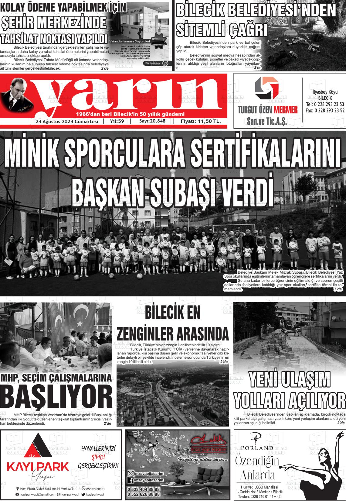 24 Ağustos 2024 Gazete Yarın 11 Gazete Manşeti