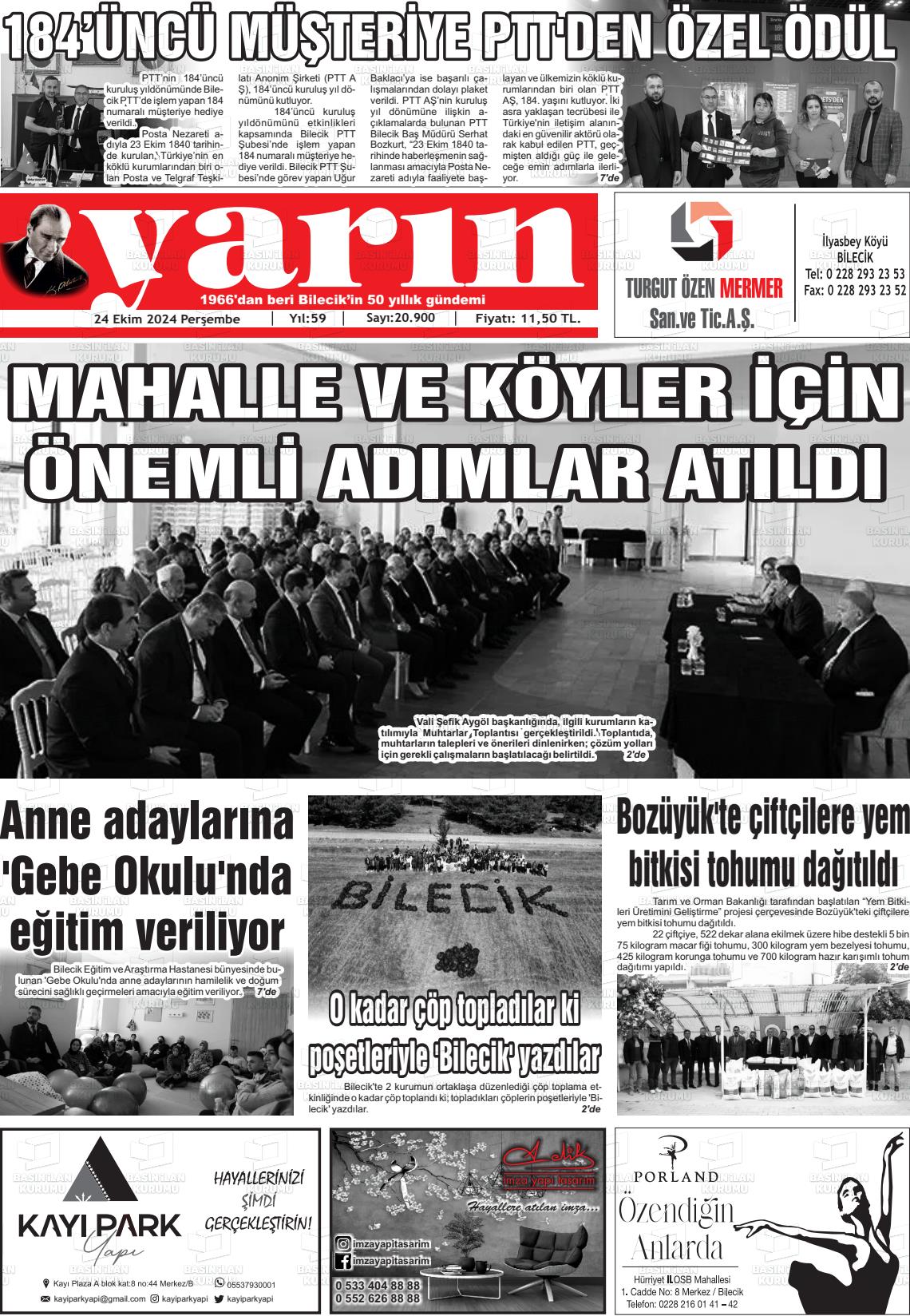 24 Ekim 2024 Gazete Yarın 11 Gazete Manşeti