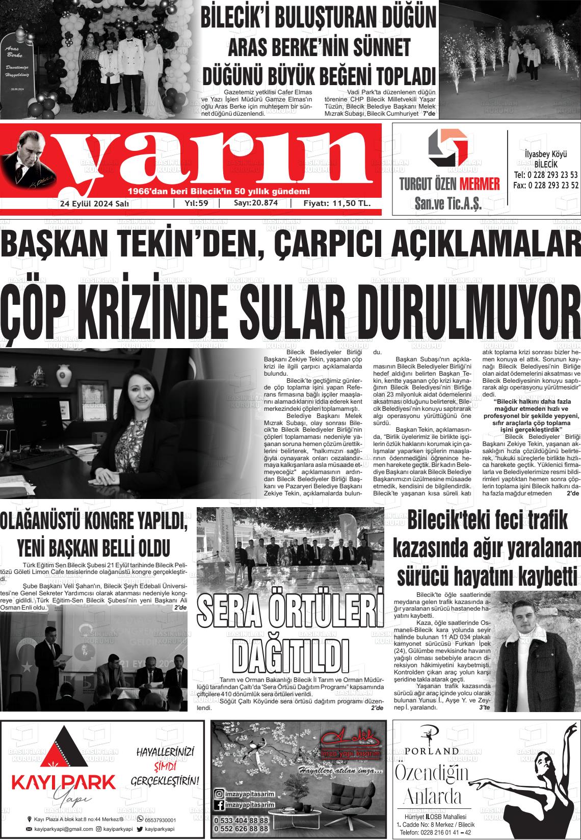 24 Eylül 2024 Gazete Yarın 11 Gazete Manşeti