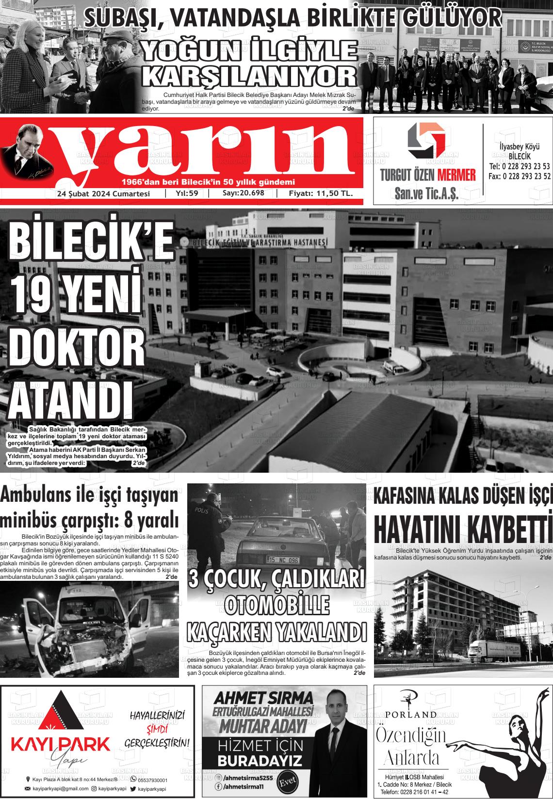 24 Şubat 2024 Gazete Yarın 11 Gazete Manşeti