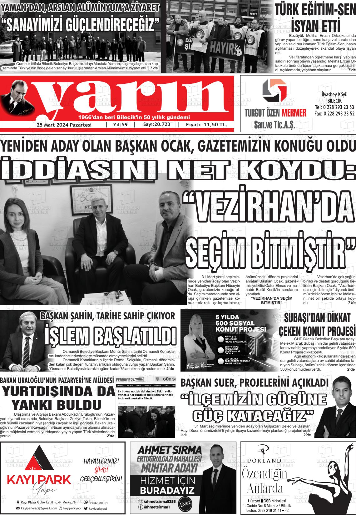 25 Mart 2024 Gazete Yarın 11 Gazete Manşeti