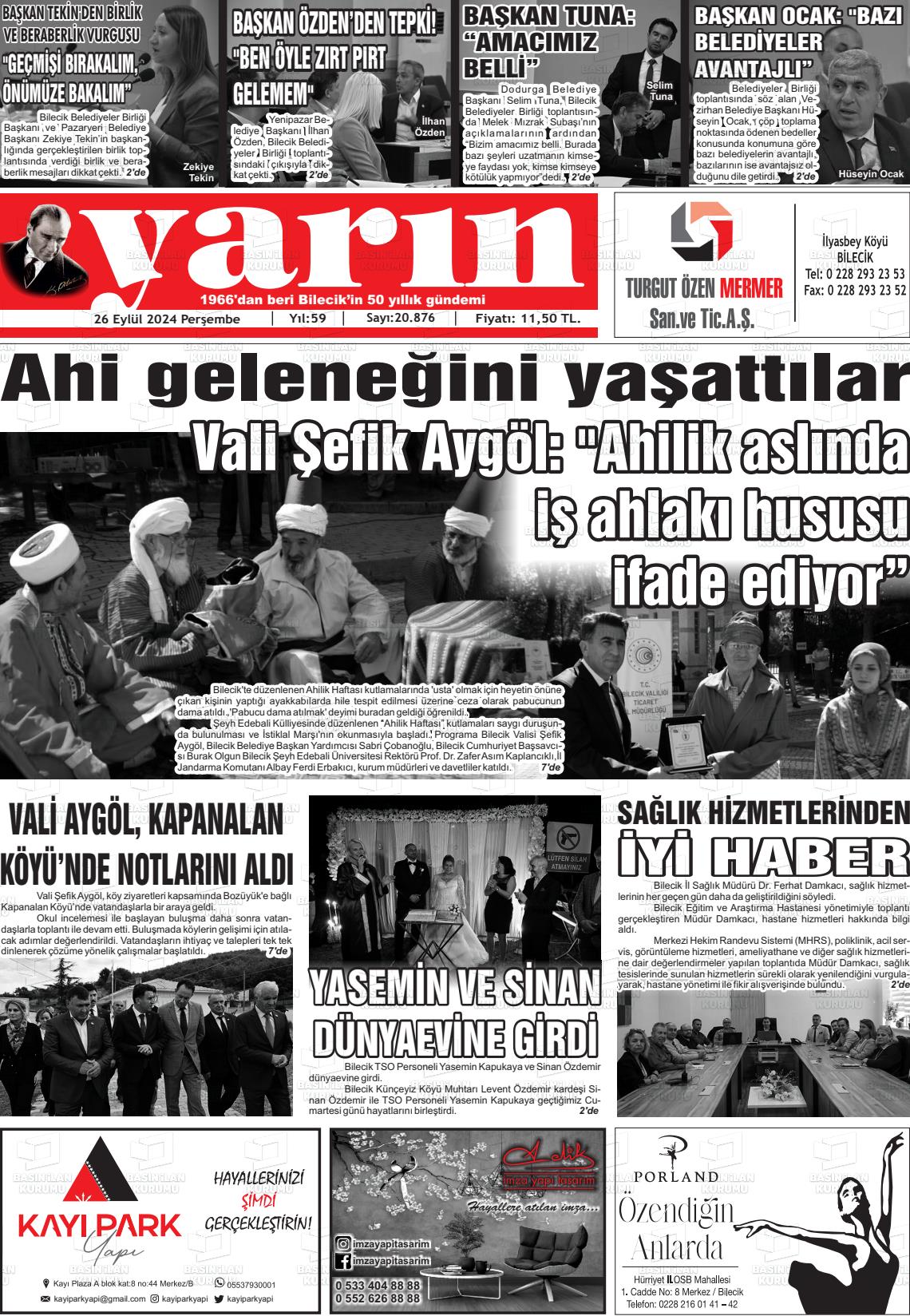 26 Eylül 2024 Gazete Yarın 11 Gazete Manşeti