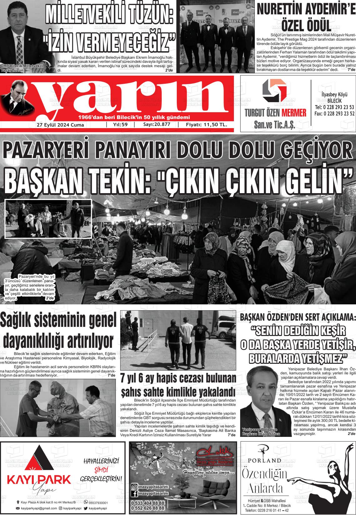 27 Eylül 2024 Gazete Yarın 11 Gazete Manşeti