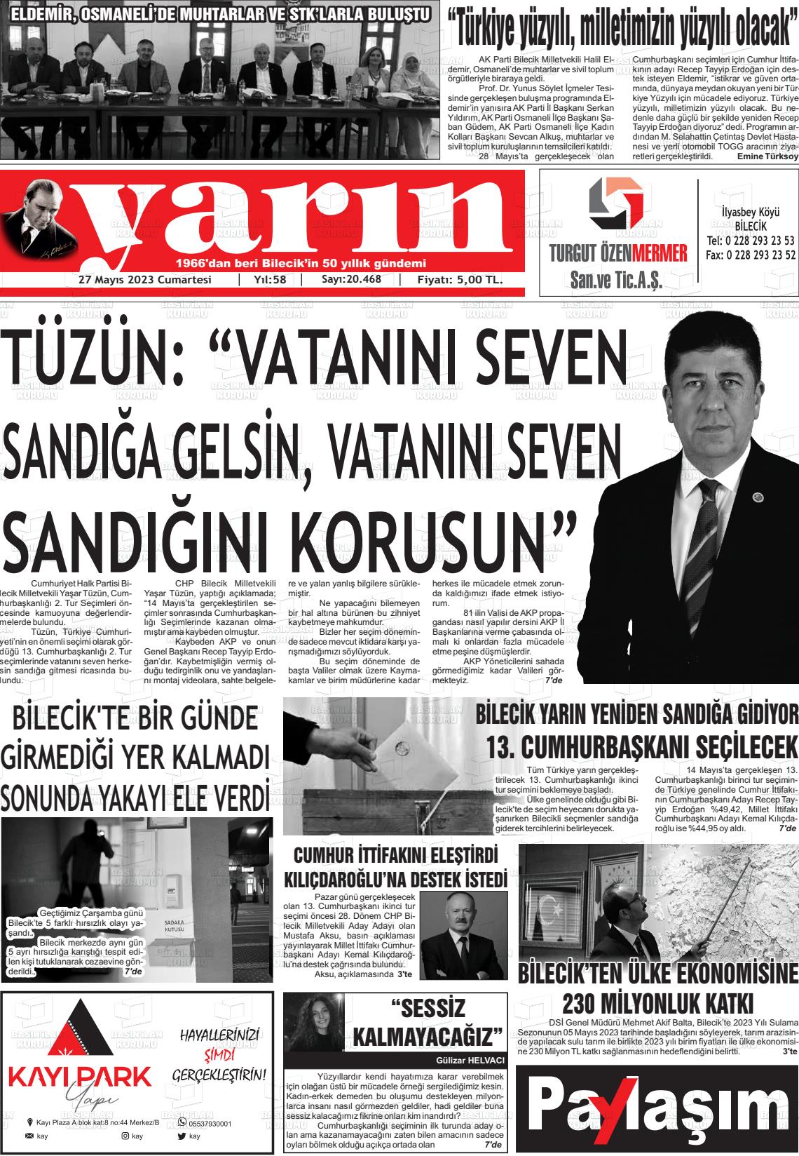 27 Mayıs 2023 Gazete Yarın 11 Gazete Manşeti