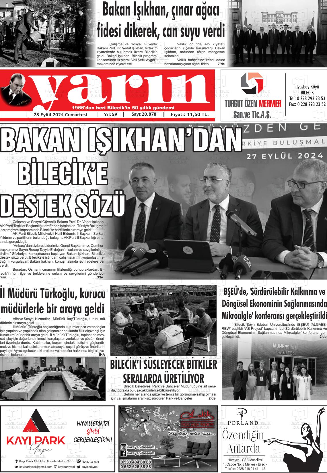 28 Eylül 2024 Gazete Yarın 11 Gazete Manşeti