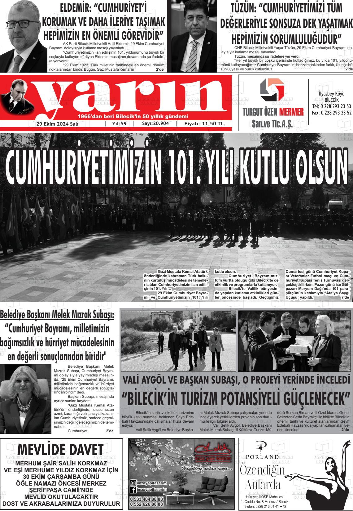 29 Ekim 2024 Gazete Yarın 11 Gazete Manşeti