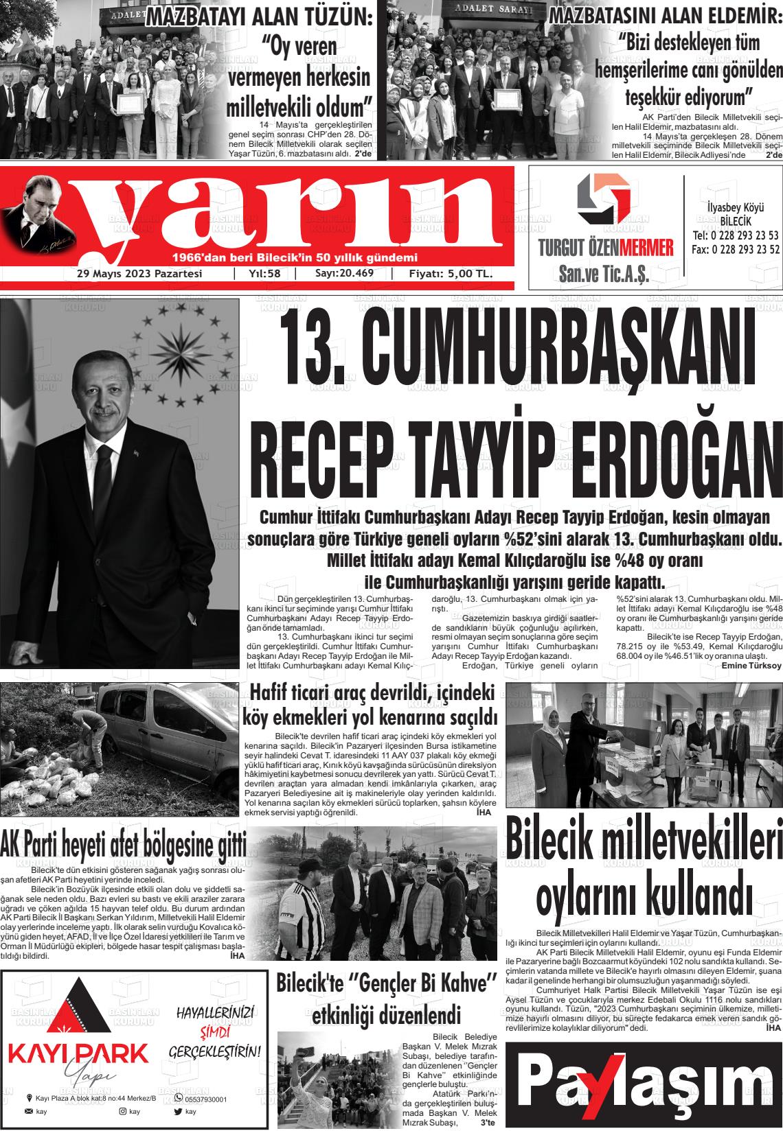 29 Mayıs 2023 Gazete Yarın 11 Gazete Manşeti