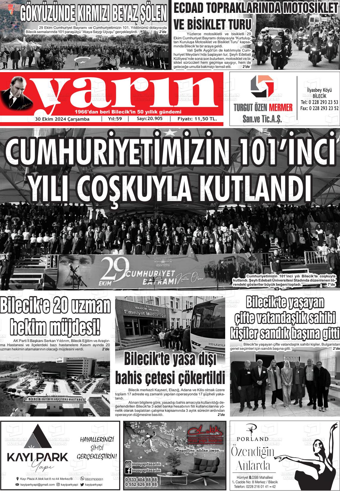 30 Ekim 2024 Gazete Yarın 11 Gazete Manşeti