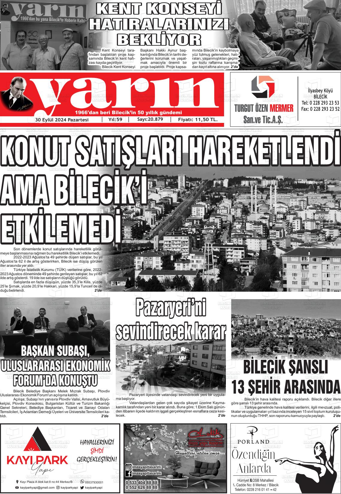 30 Eylül 2024 Gazete Yarın 11 Gazete Manşeti